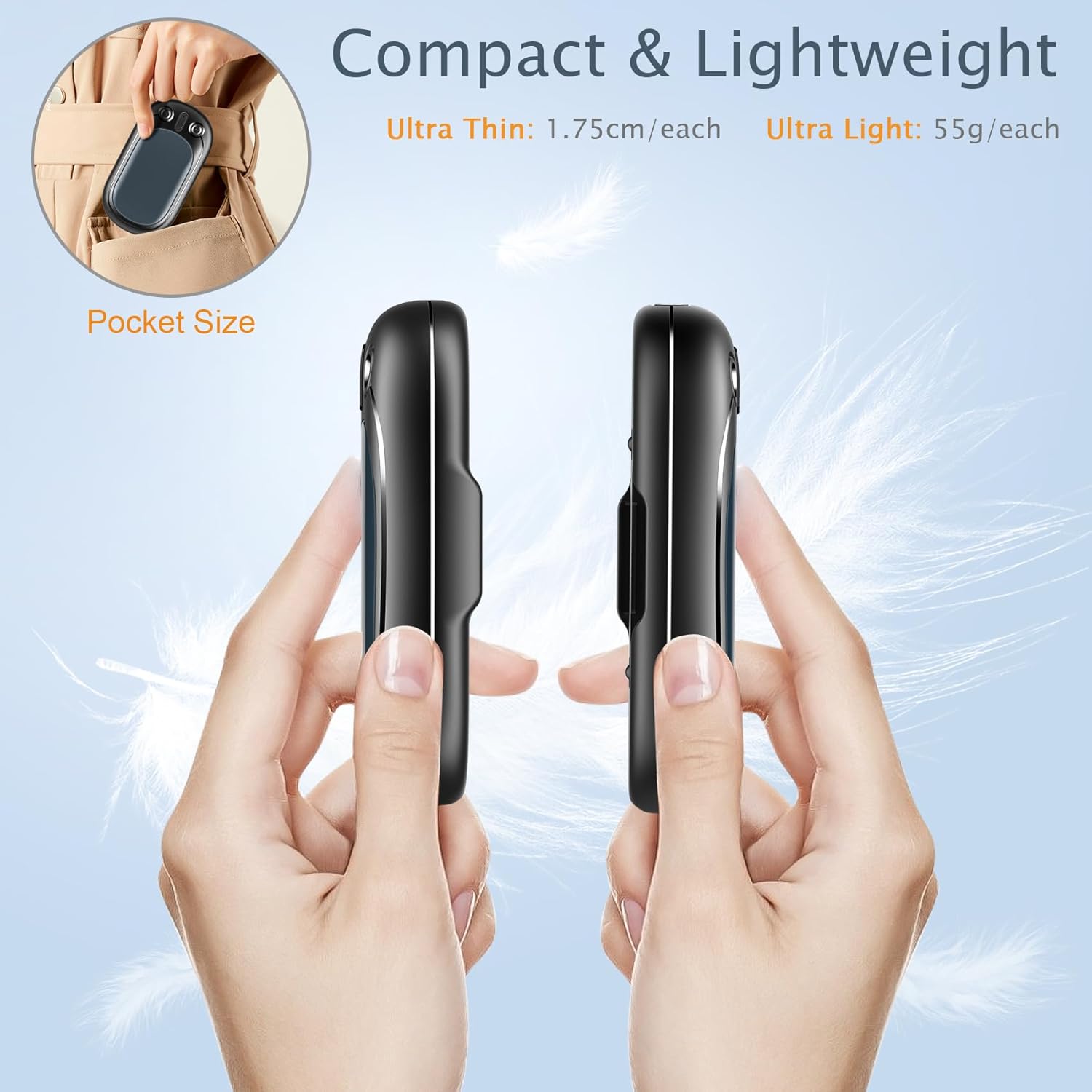 Scaldamani Elettrico Ricaricabile USB 2 Pezzi, Fino a 12 Ore - immagine 2