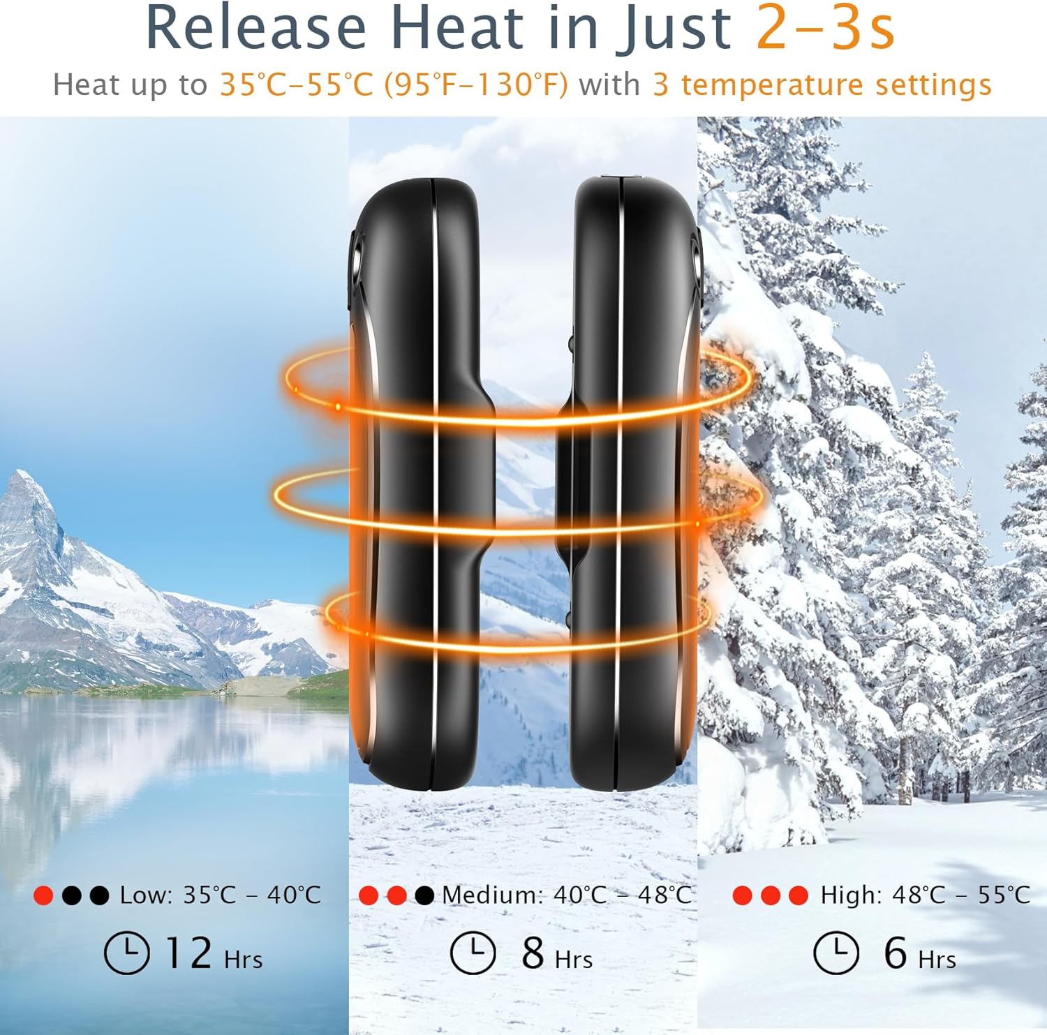 Scaldamani Elettrico Ricaricabile USB 2 Pezzi, Fino a 12 Ore - immagine 4