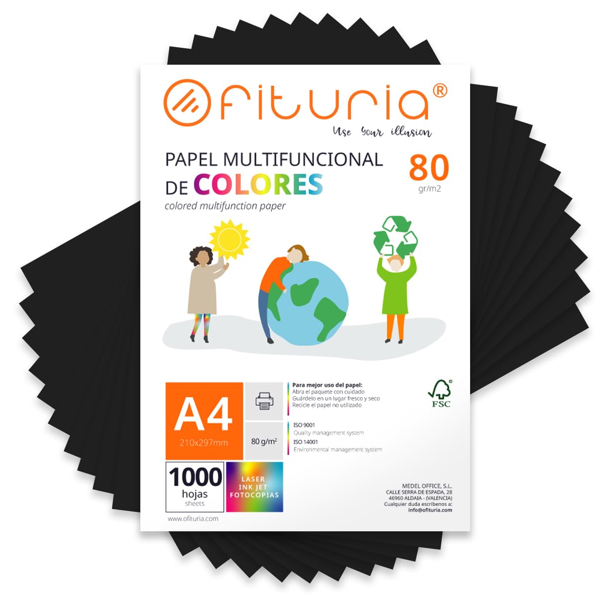 Fogli Colorati A4 80gr - Confezione da 1000 Fogli Neri