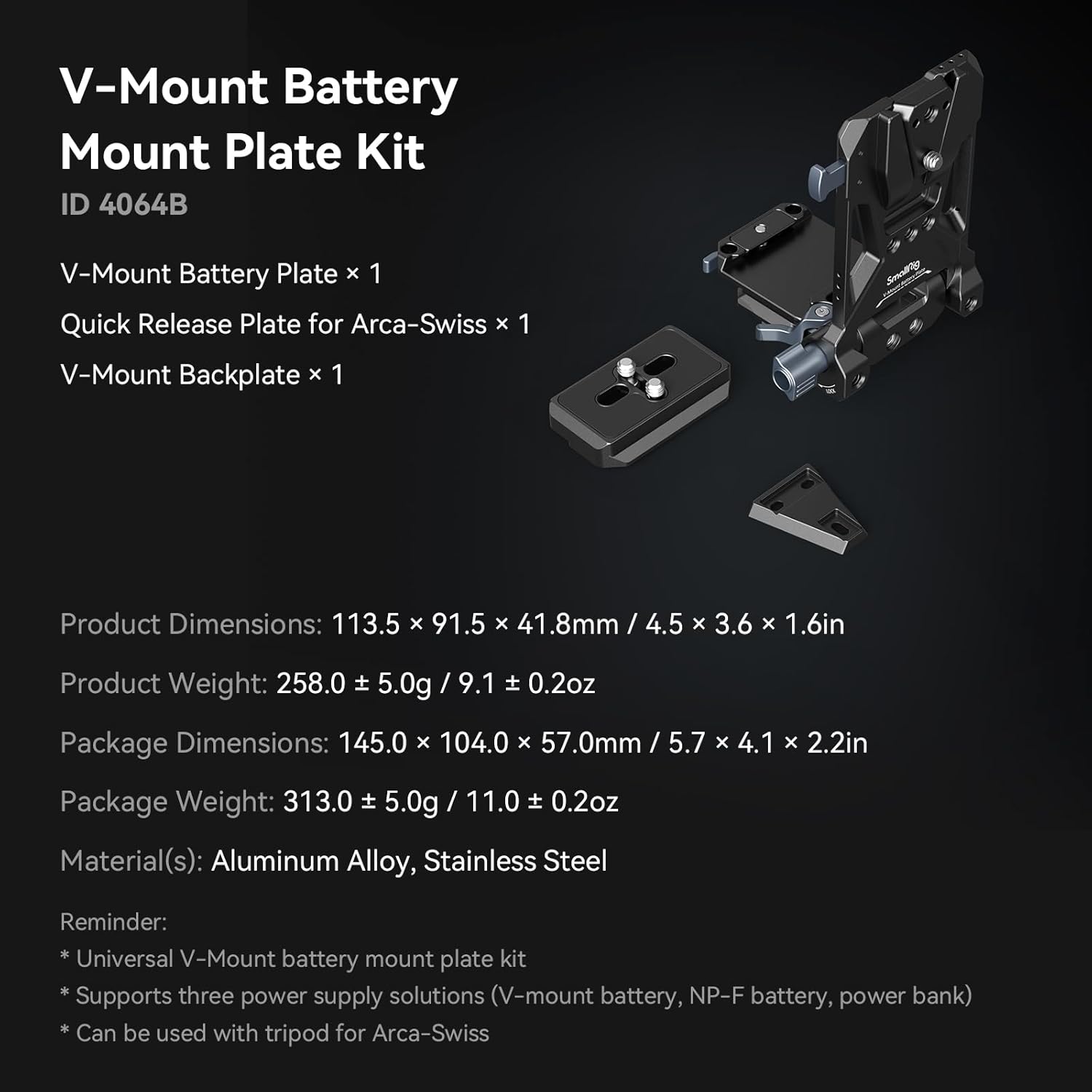 Smallrig Piastra Batteria V-Mount con Arca-Swiss - immagine 9