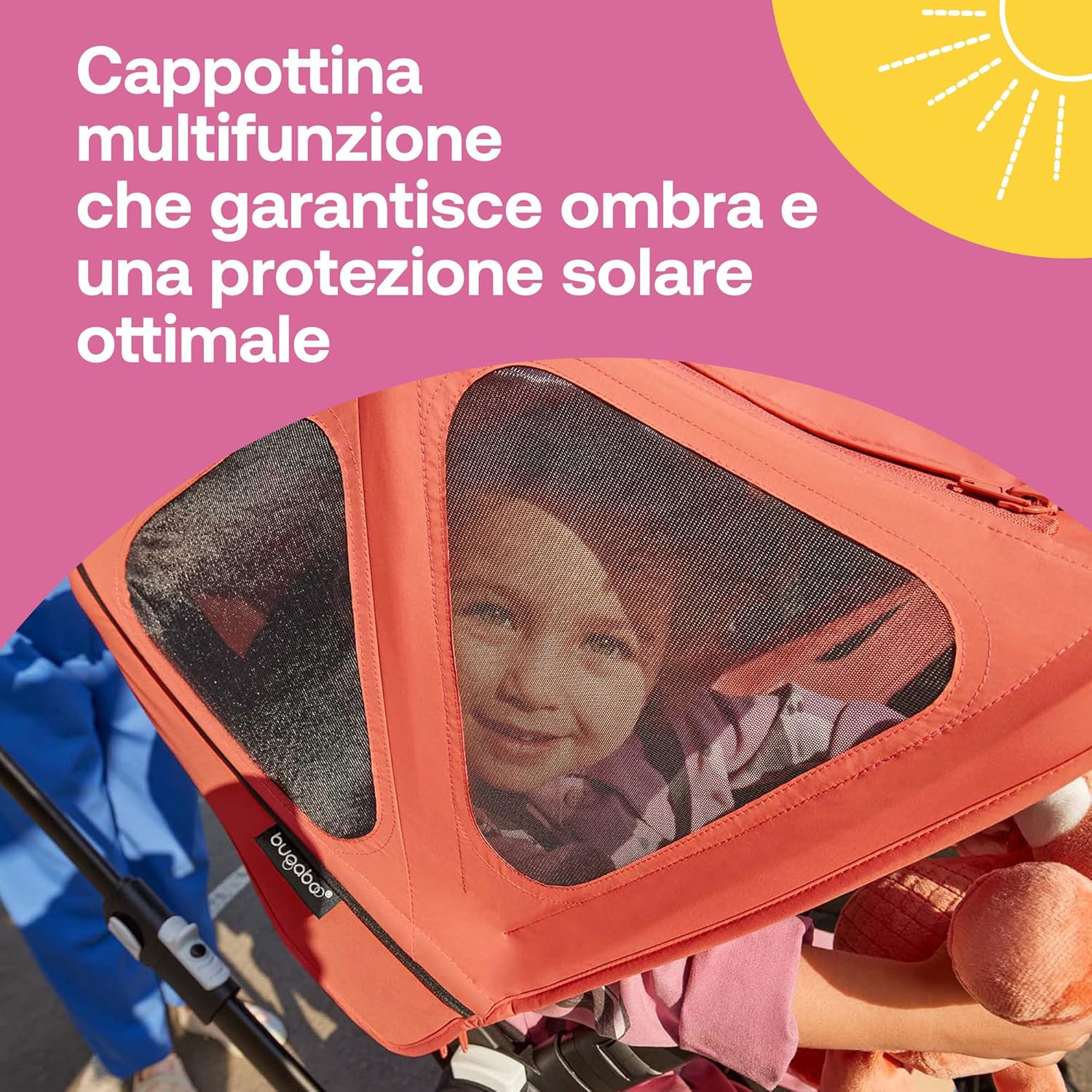 Bugaboo Donkey Cappottina Breezy Estensibile, Sunrise Red - immagine 3