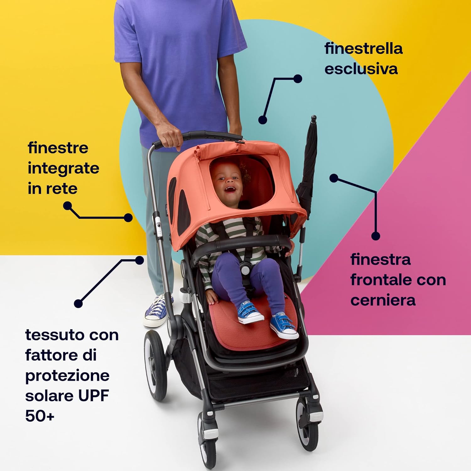 Bugaboo Donkey Cappottina Breezy Estensibile, Sunrise Red - immagine 4