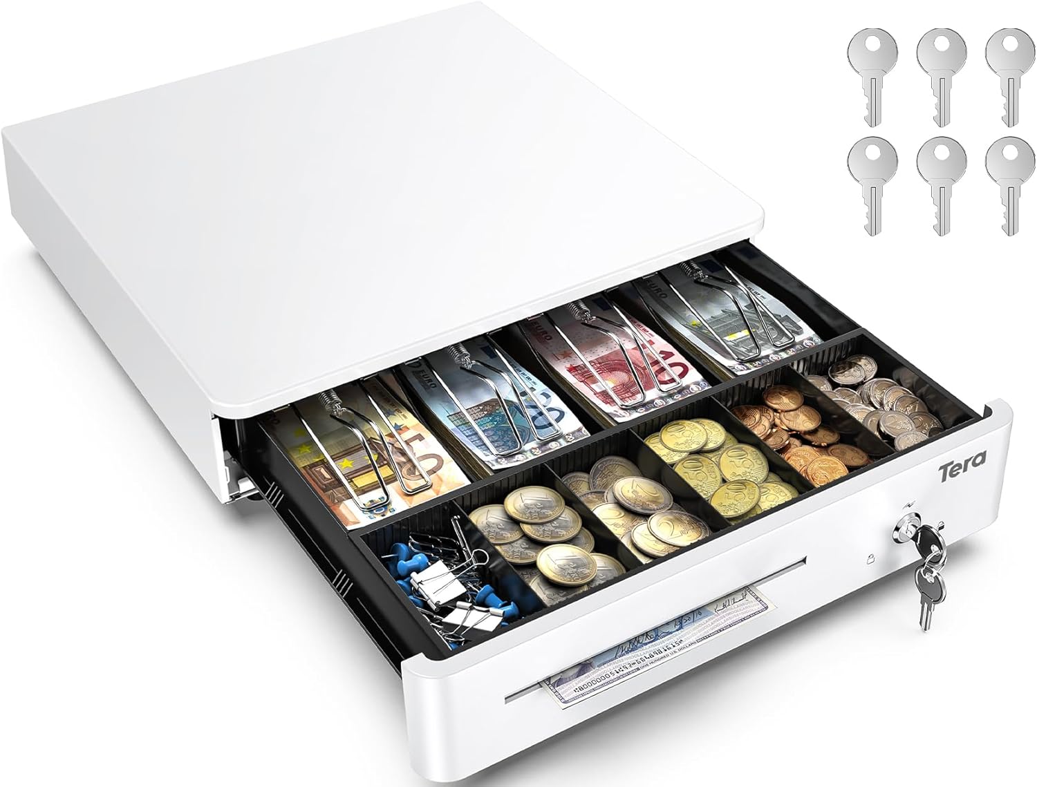 Tera Cassetto Cassa 330R con 4 Scomparti Banconote/Monete
