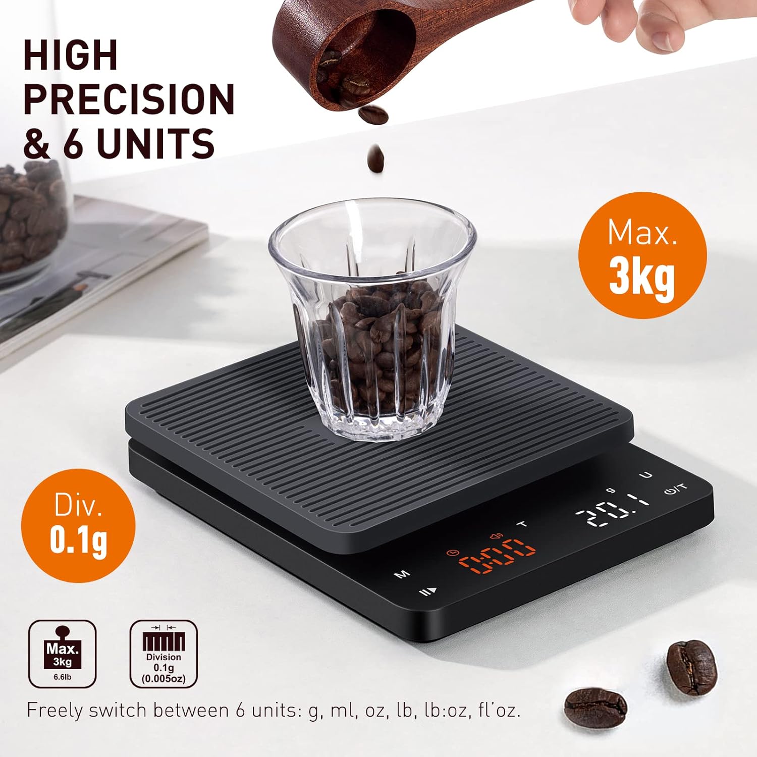 BAGAIL Bilancia da Caffè Digitale con Timer 3kg - immagine 3