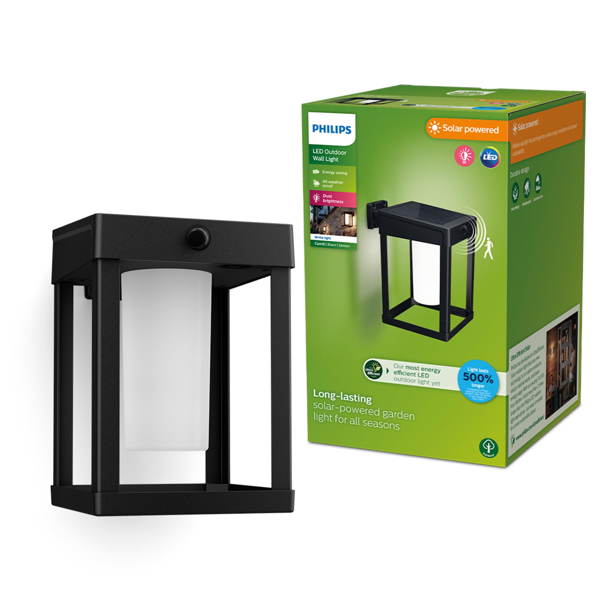 Philips LED Camill Lampada Solare da Parete 1.4W, Nera