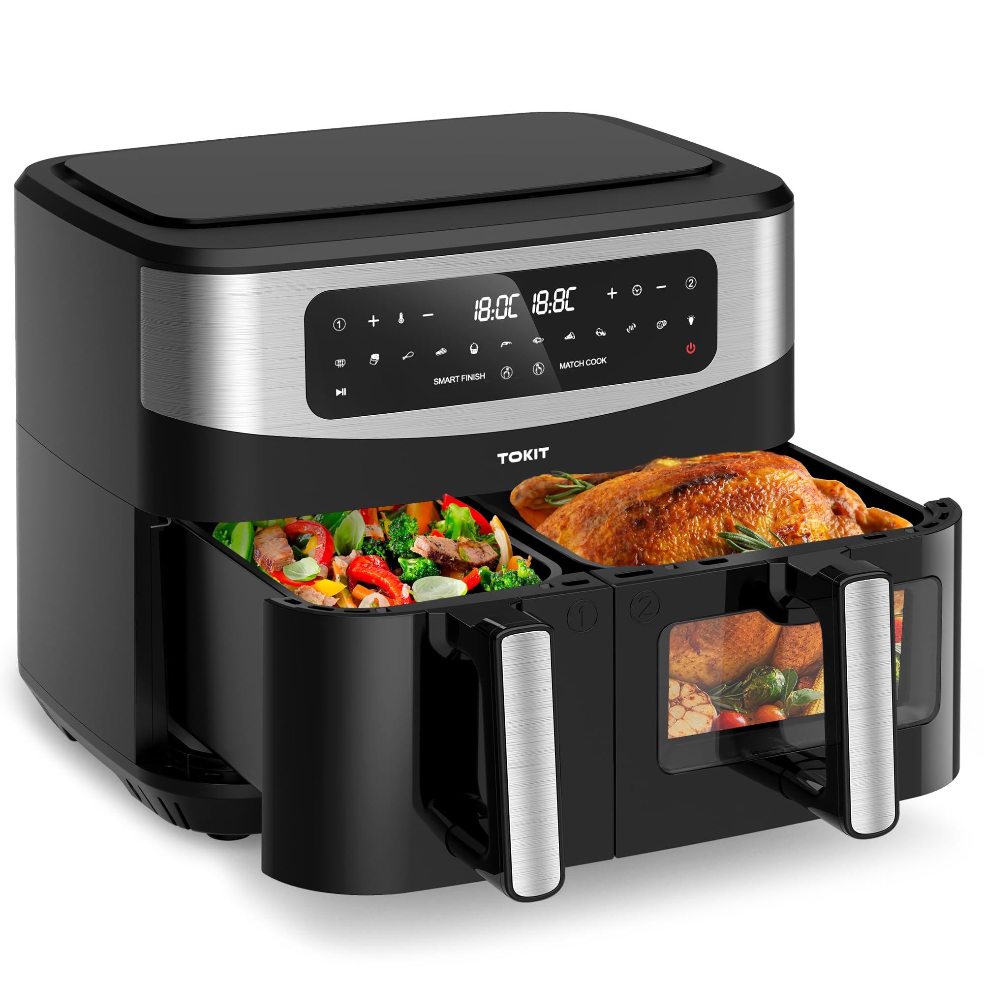 TOKIT Friggitrice ad Aria 2800W Doppio Cestello 10L