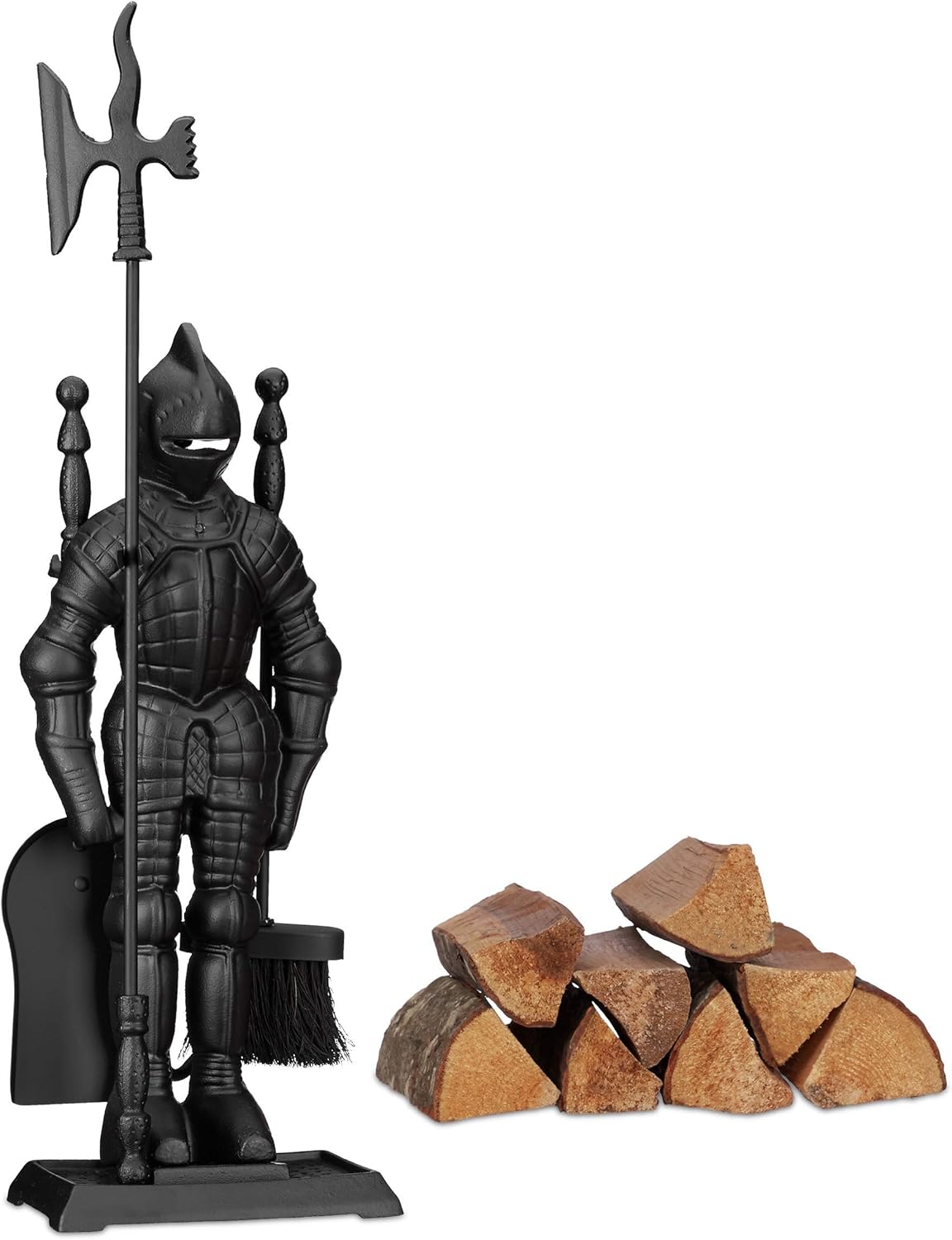 relaxdays Accessori da Camino con Cavaliere, Set 4 Pezzi - immagine 1