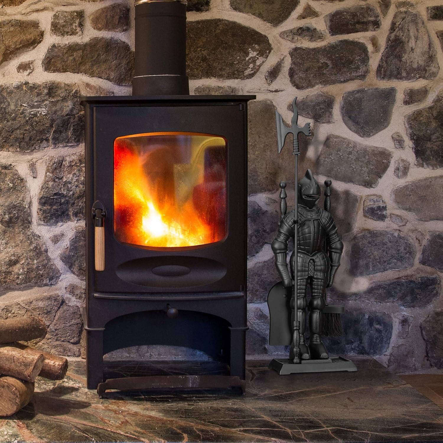 relaxdays Accessori da Camino con Cavaliere, Set 4 Pezzi - immagine 2