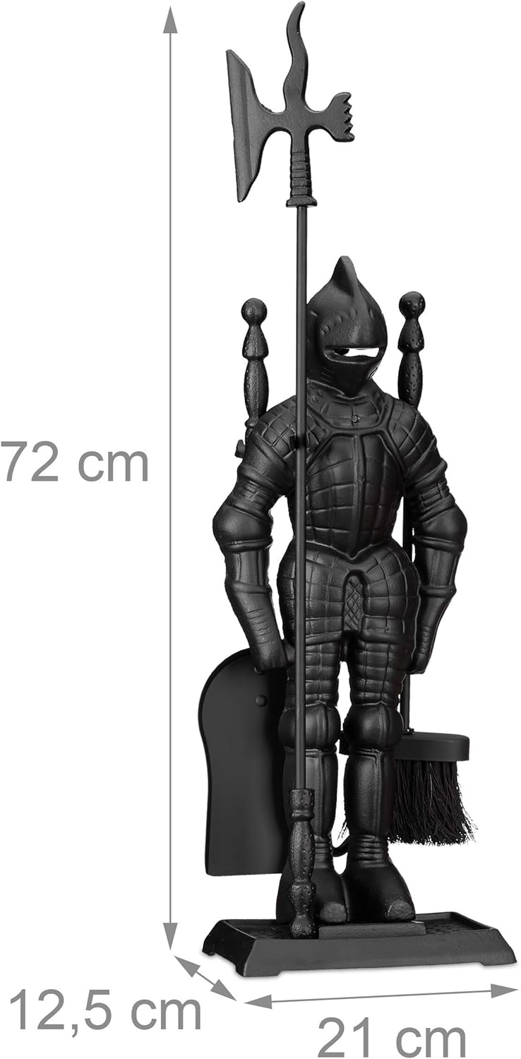 relaxdays Accessori da Camino con Cavaliere, Set 4 Pezzi - immagine 4