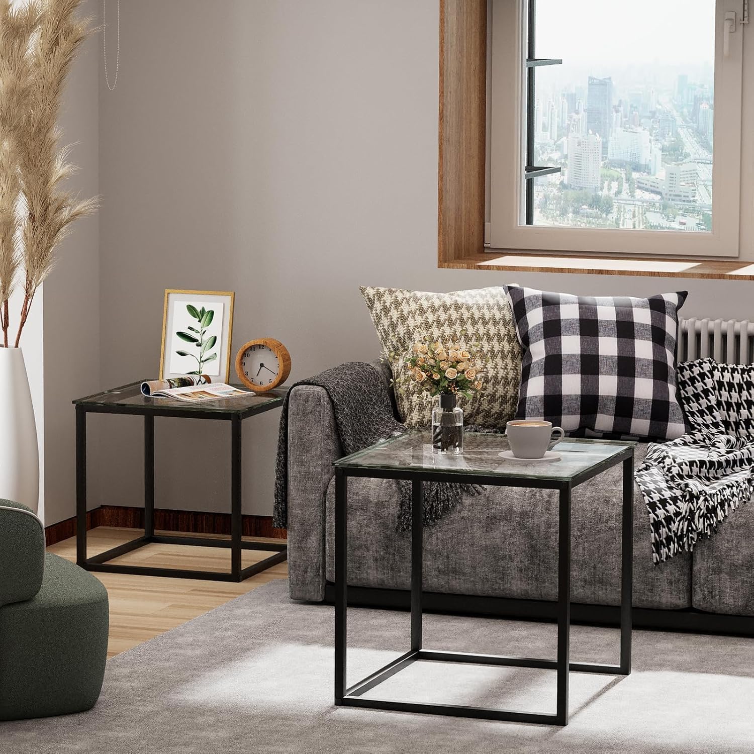 Set 2 Tavolini Quadrati Moderni 50/45cm, Nero - immagine 7