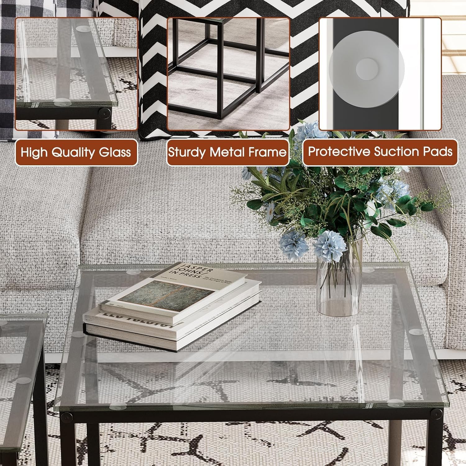 Set 2 Tavolini Quadrati Moderni 50/45cm, Nero - immagine 8