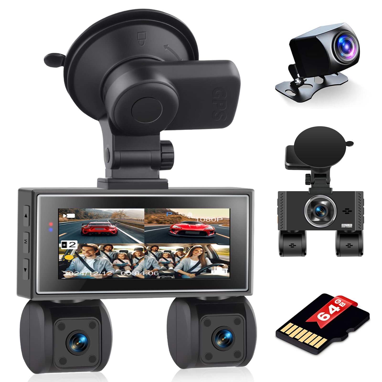 Dash Cam 1080P con Quattro Videocamere 360°