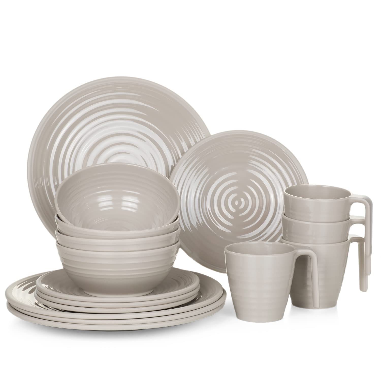 Set di stoviglie da campeggio in melamina, per 4 persone, design caffè, 16 pezzi