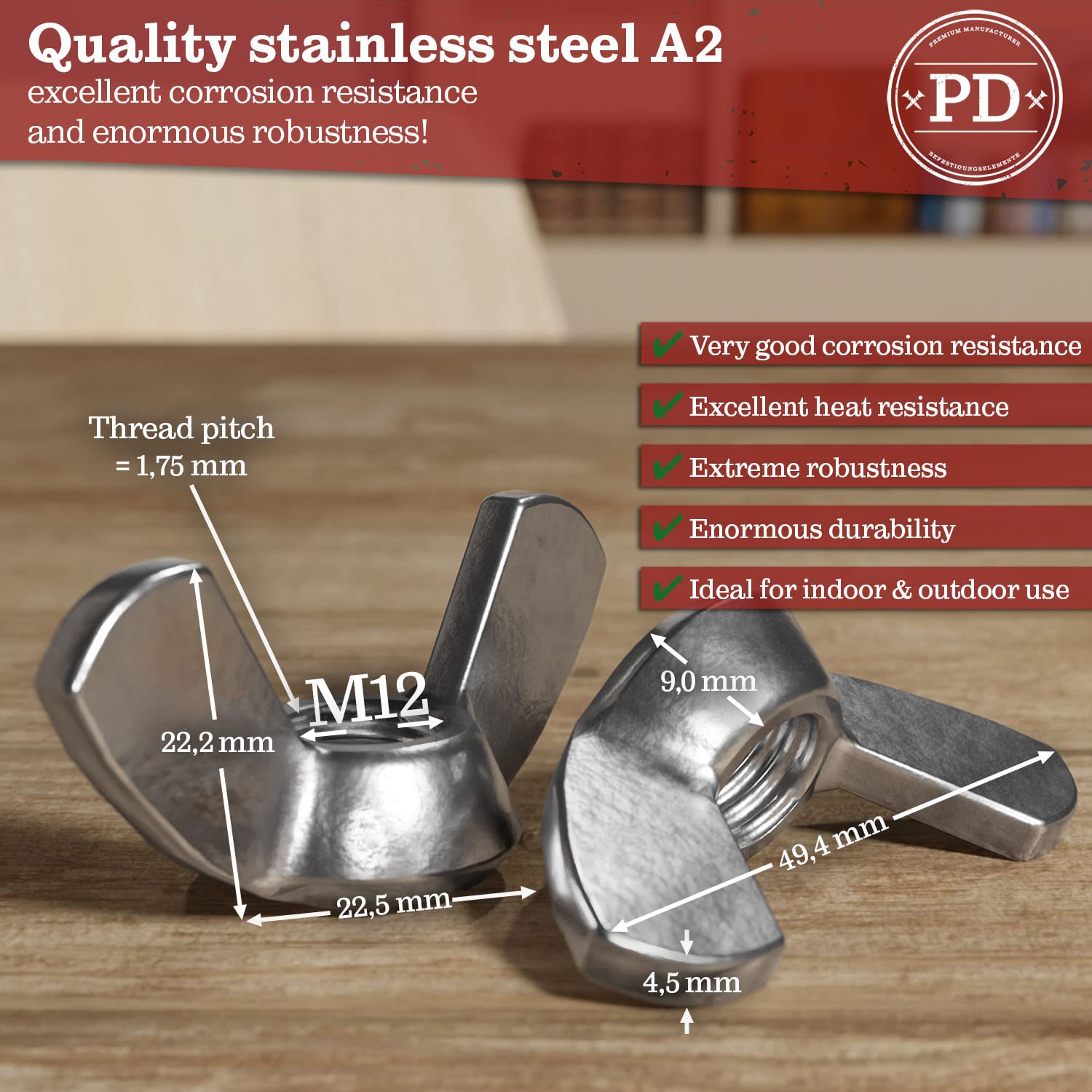 Pd® Dadi ad Alette M12 (DIN 315) Acciaio Inox A2 - immagine 3