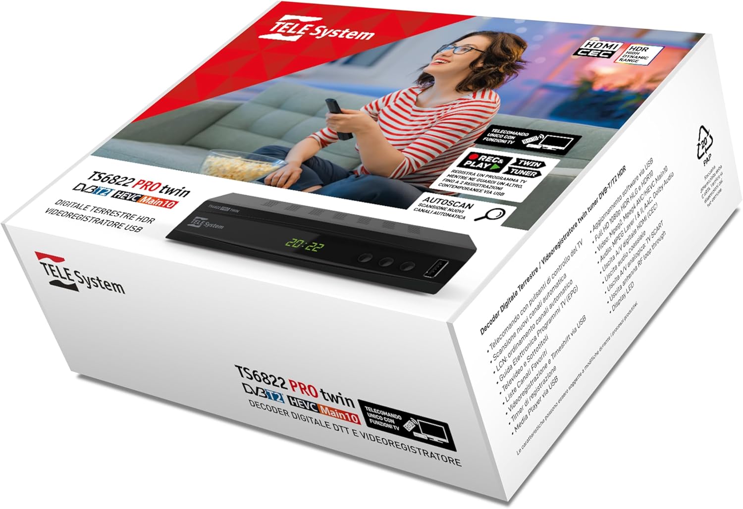 Tele System TS6822 PRO DVB-T2 HEVC Decoder Digitale - immagine 6