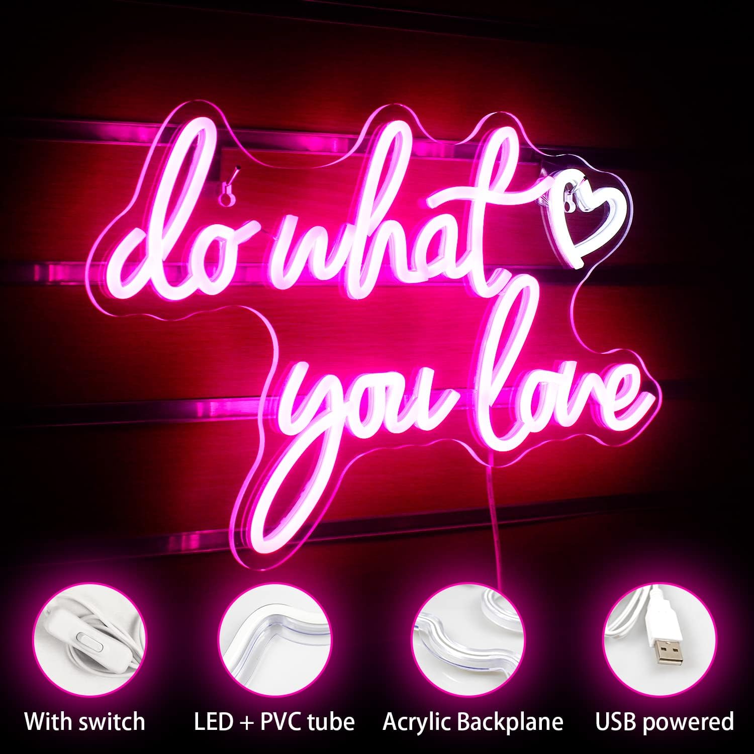 Do What You Love Segni al neon rosa - USB Powered - immagine 3