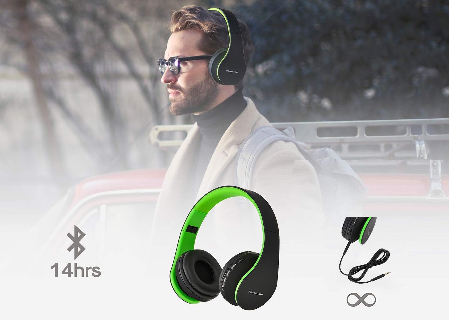 Powerlocus P1 - Cuffie Bluetooth Over-Ear, Nero/Verde - immagine 3