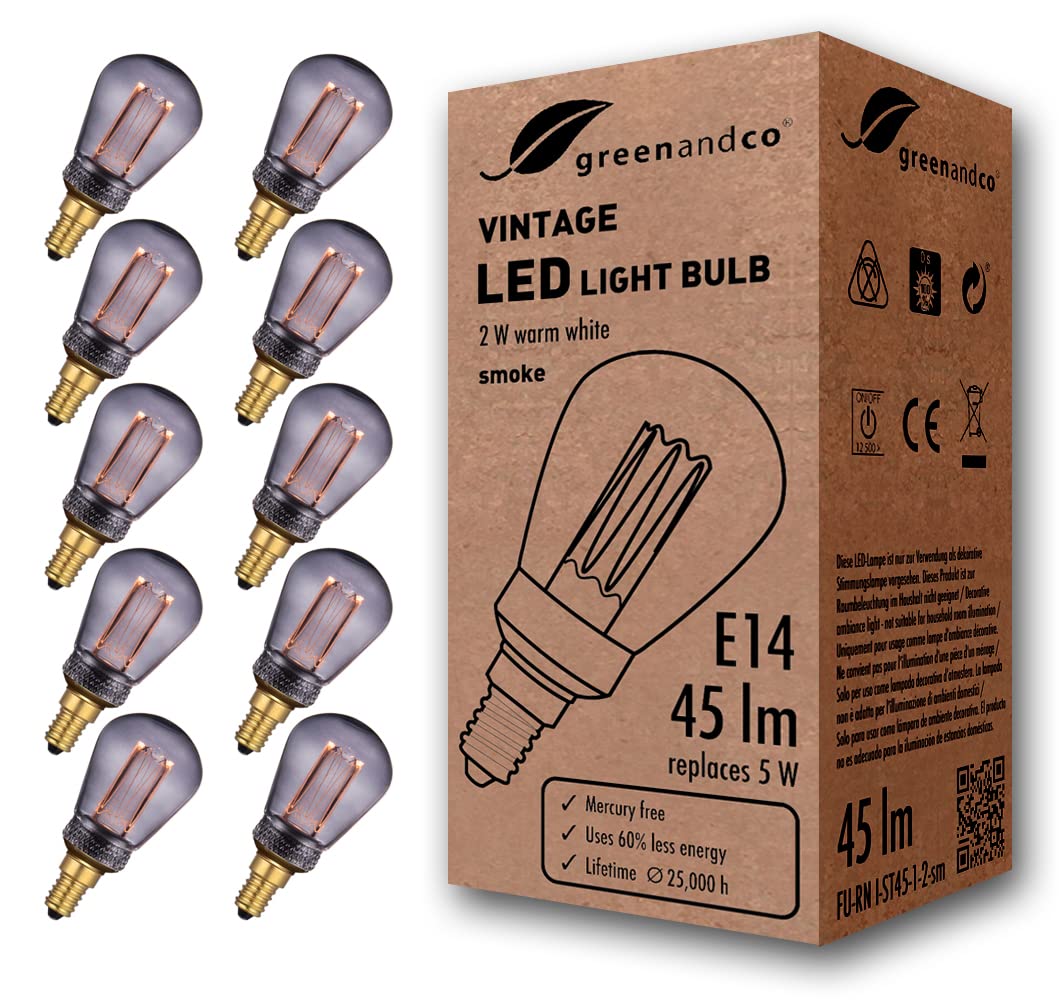 Greenandco 10x Lampadina LED Vintage E14 ST45 2W
