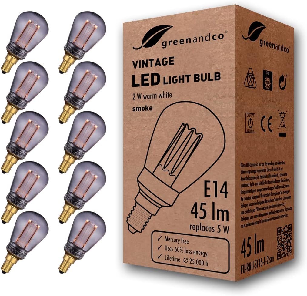 Greenandco 10x Lampadina LED Vintage E14 ST45 2W - immagine 1