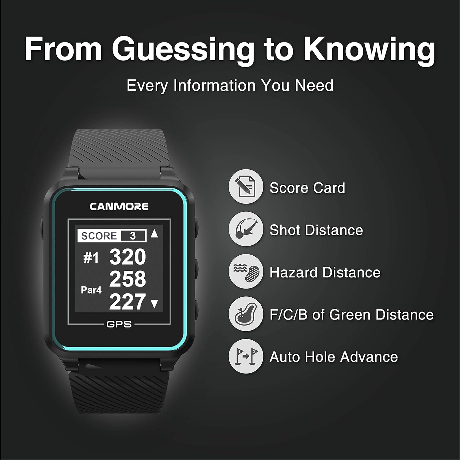 Canmore TW353 Orologio GPS da Golf, Nero/Grigio - immagine 3