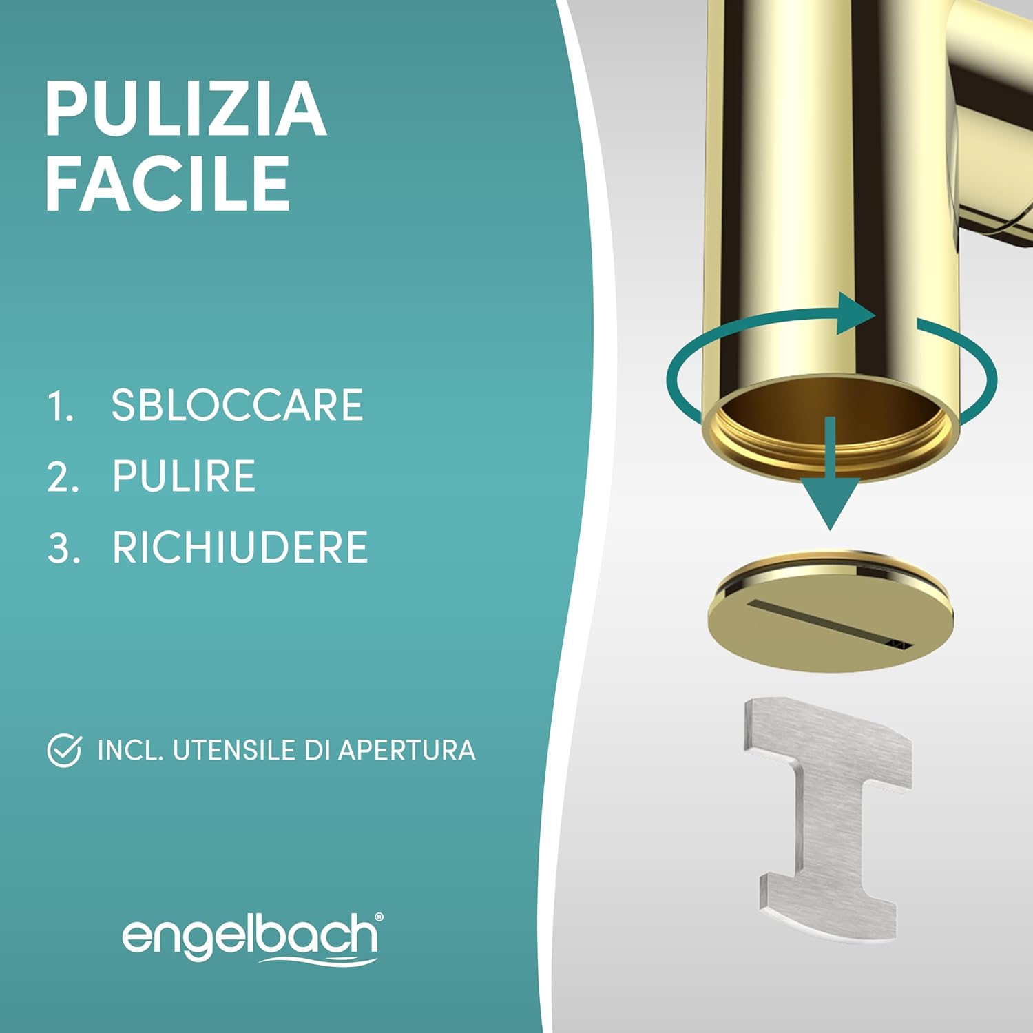 Engelbach® Sifone Lavabo Bagno con Apertura Pulizia - immagine 5