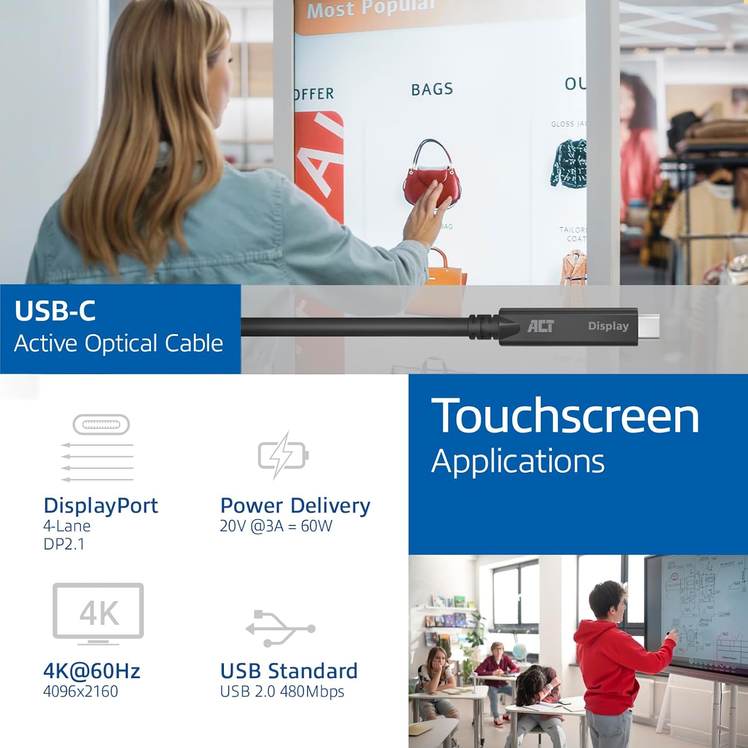 Act USB C Active Optical Cable (AOC) 10m - immagine 2