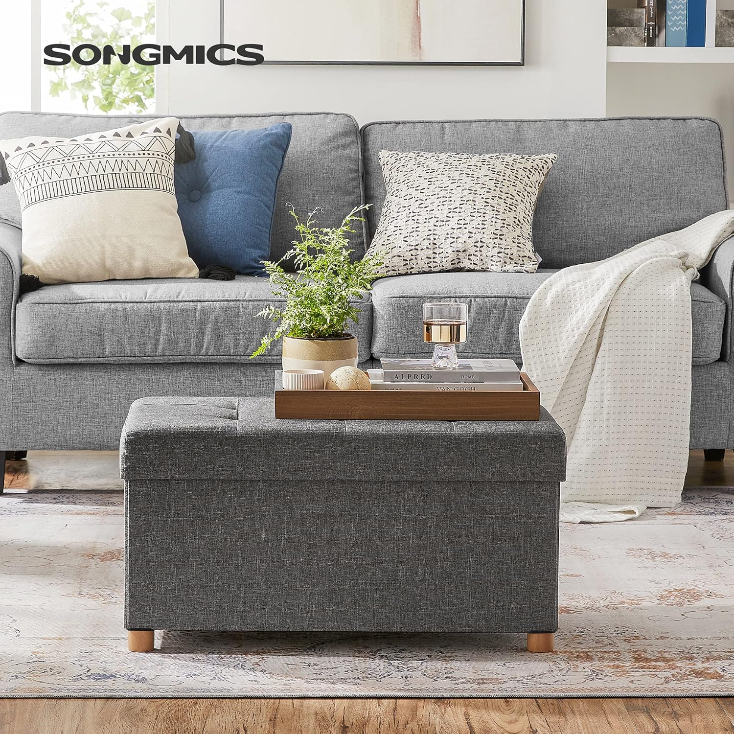 Songmics Cassapanca Pouf Contenitore Pieghevole 38x76x40cm - immagine 2