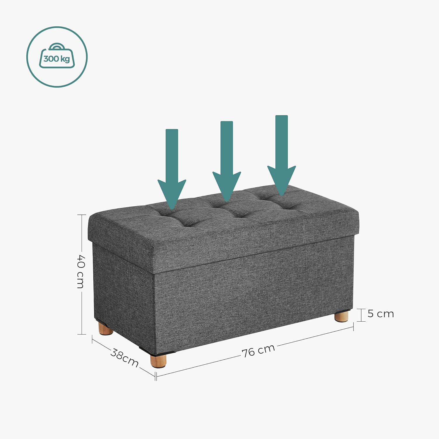 Songmics Cassapanca Pouf Contenitore Pieghevole 38x76x40cm - immagine 3
