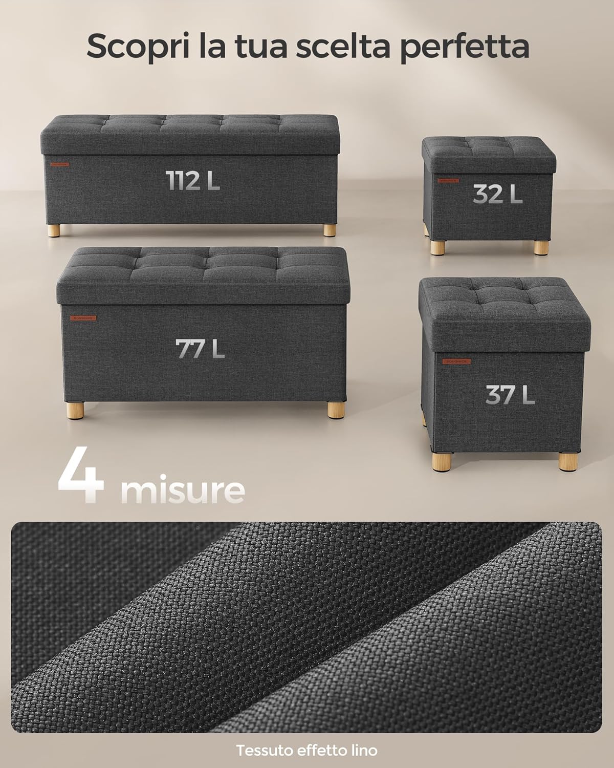 Songmics Cassapanca Pouf Contenitore Pieghevole 38x76x40cm - immagine 6