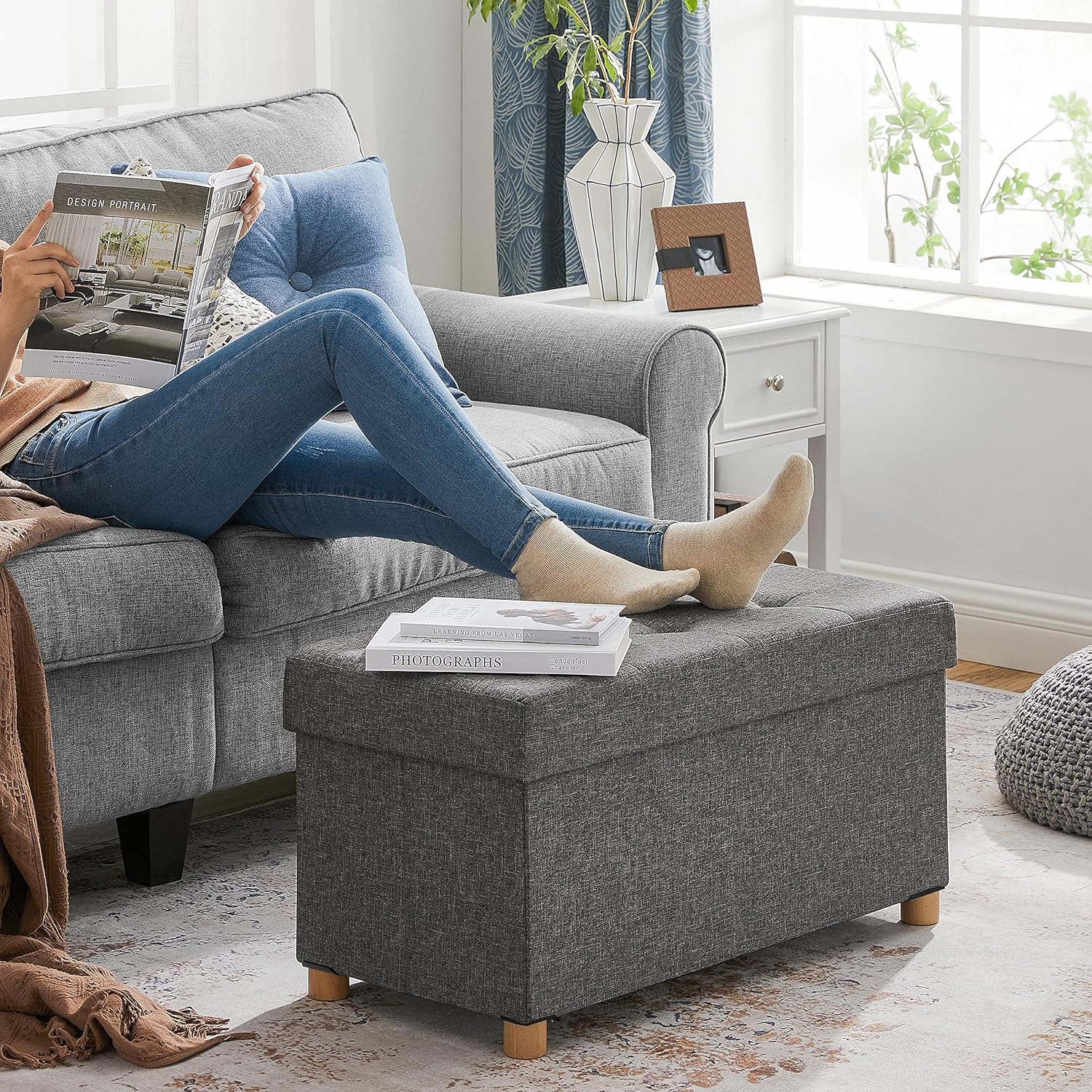 Songmics Cassapanca Pouf Contenitore Pieghevole 38x76x40cm - immagine 8