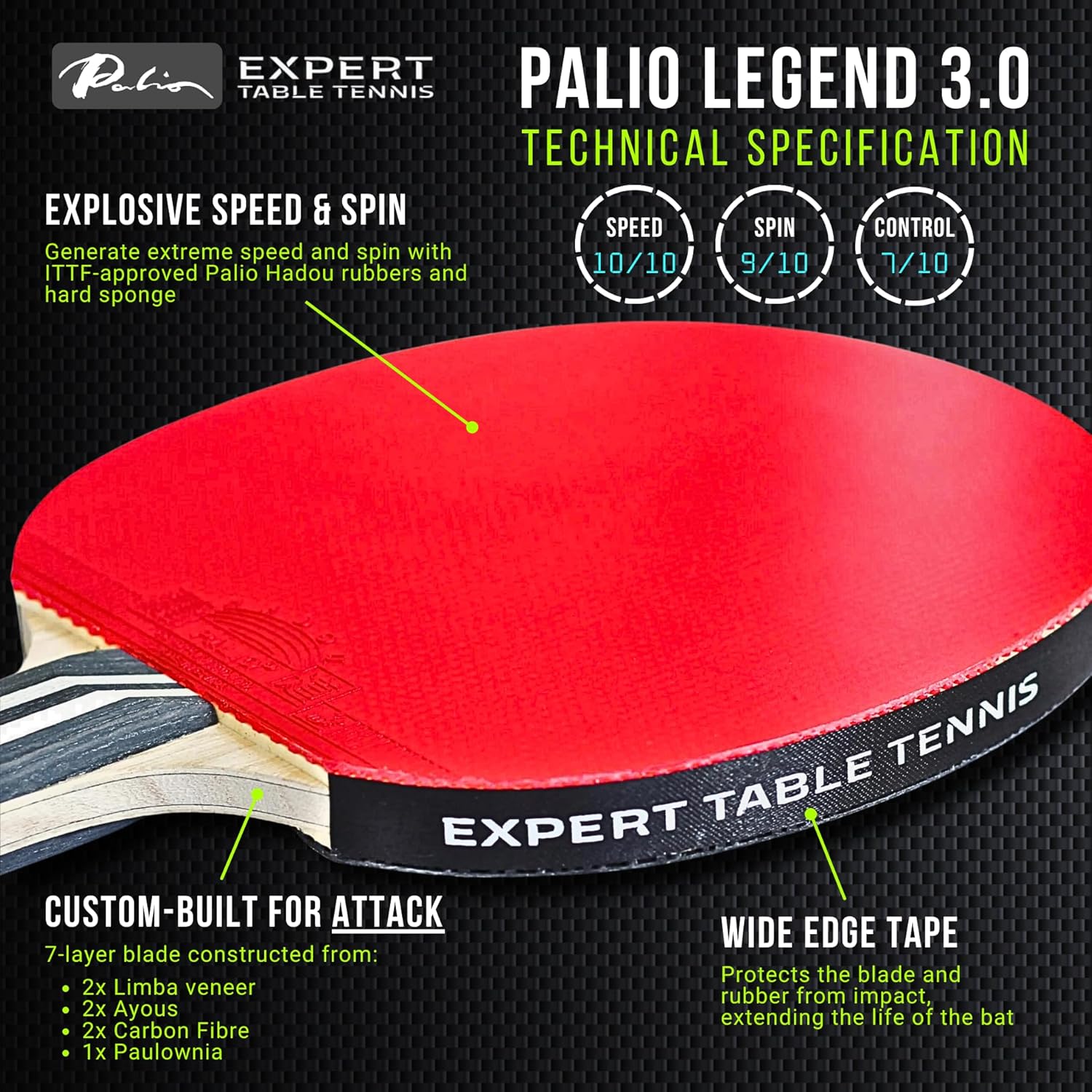 Palio Legend 3.0 - Racchetta da Ping Pong con Custodia - immagine 3