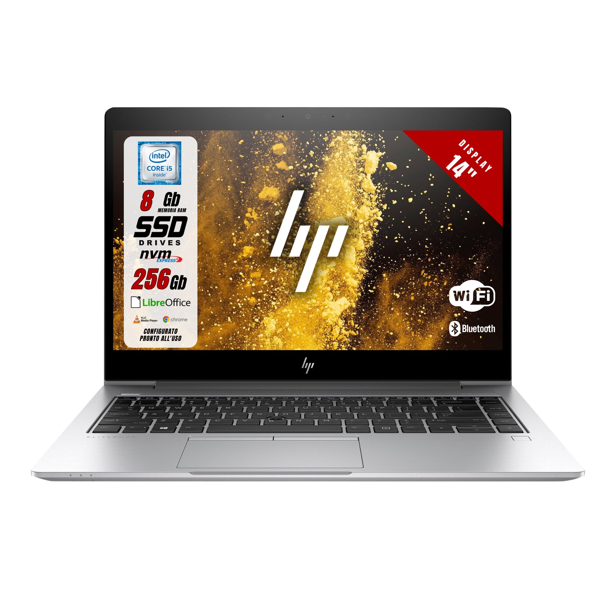 HP EliteBook - Pc Portatile 14" - Intel i5-8365U 4 Core 1.60Ghz - SSD 256Gb Ram 8Gb - Notebook con Win 11 e Libre Office - Laptop Pronto all'uso (Ricondizionato)