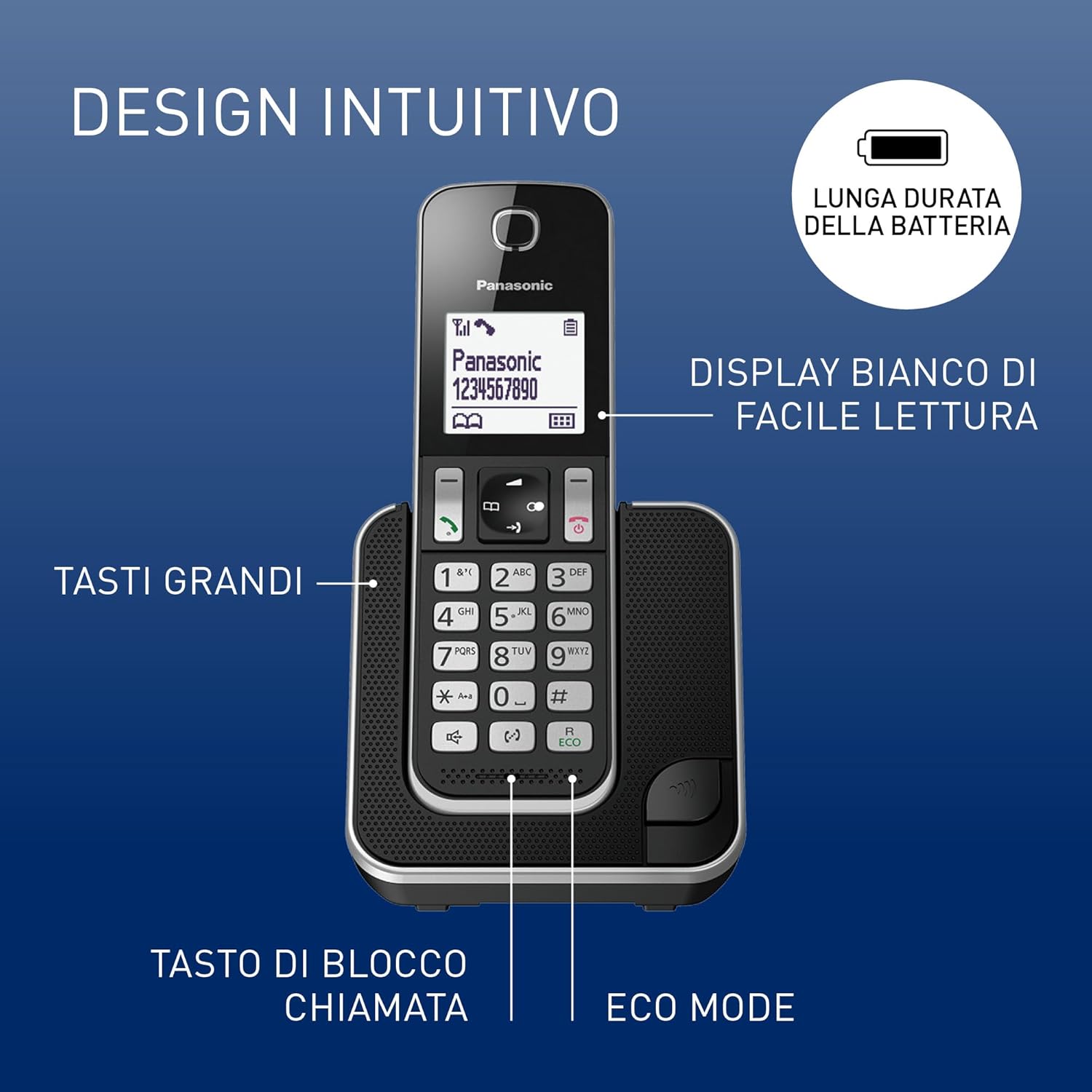 Panasonic KX-TGD310JTB Telefono Cordless Digitale, Nero - immagine 2