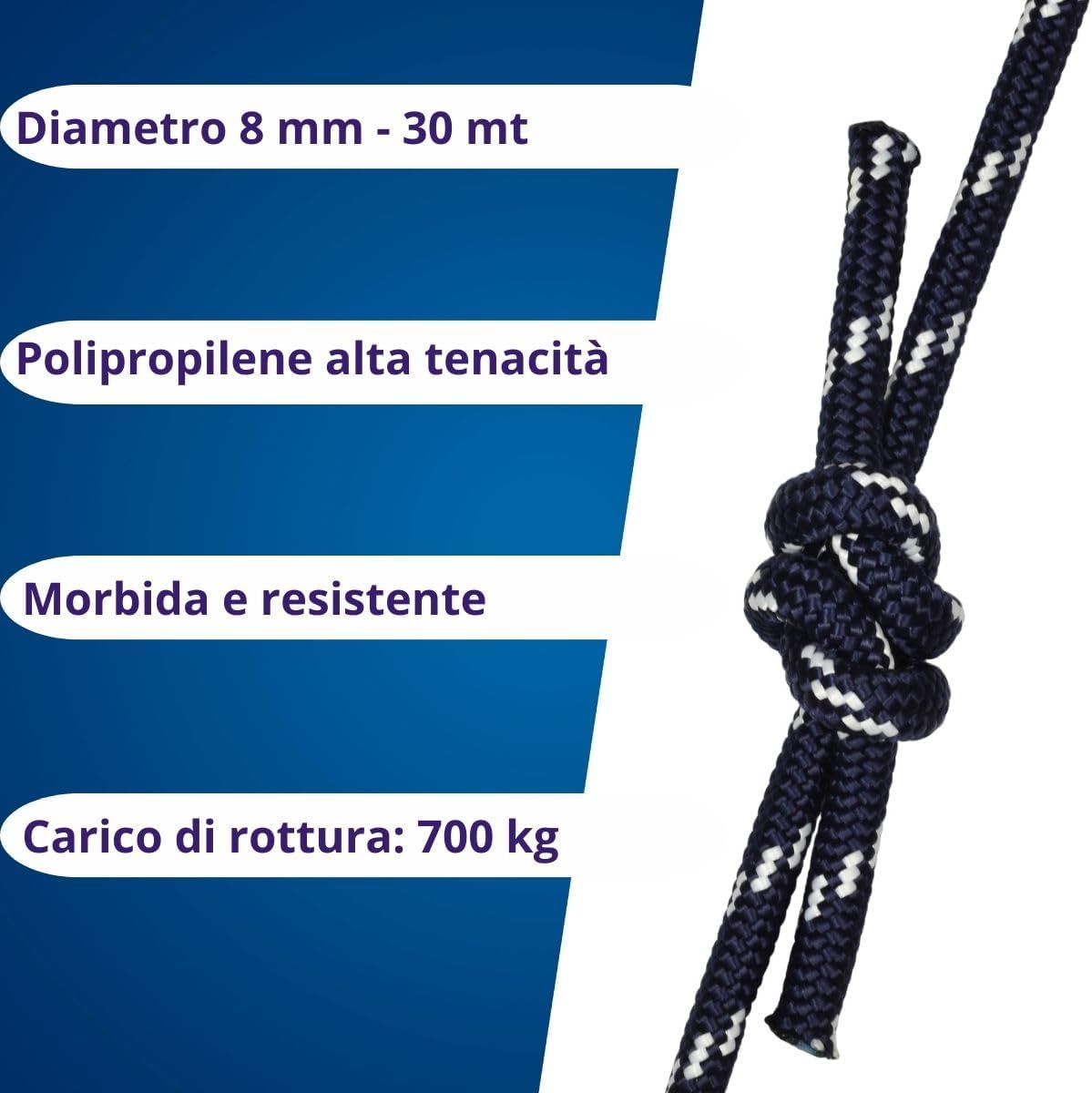 Treccia Corit Blu 8mm - Corda Multiuso 30mt - immagine 5