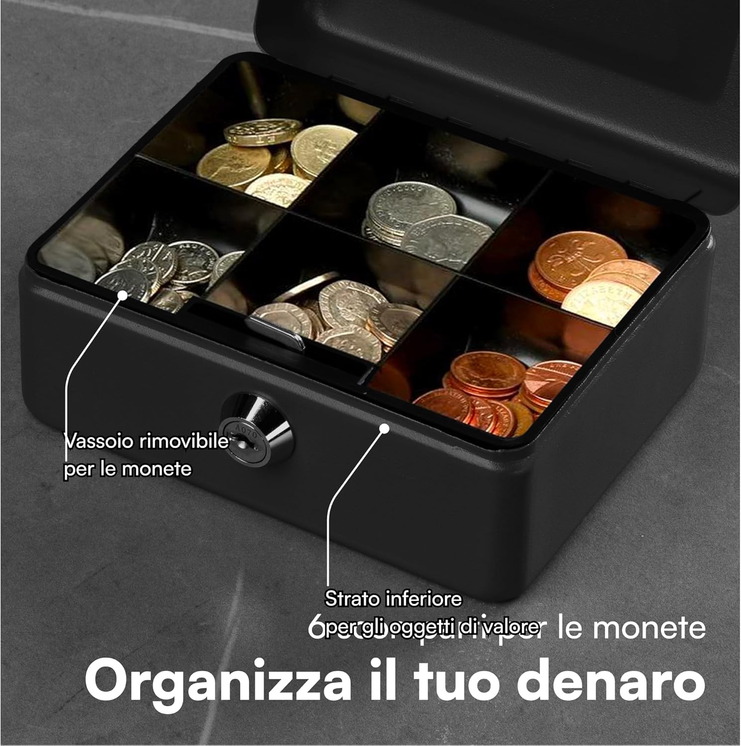 H&s Cassetta di Sicurezza per Soldi con Chiave, Nero - immagine 4