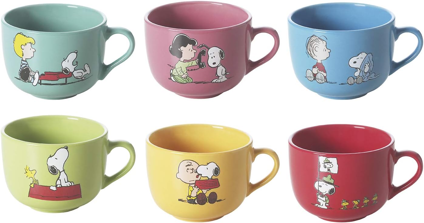 Excelsa Peanuts Set 6 Tazze Jumbo 400ml, Multicolore