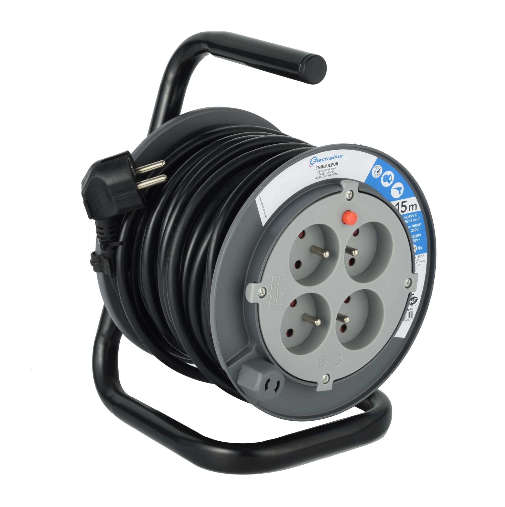 Electraline 208612 Avvolgicavo, 15 m, colore: nero