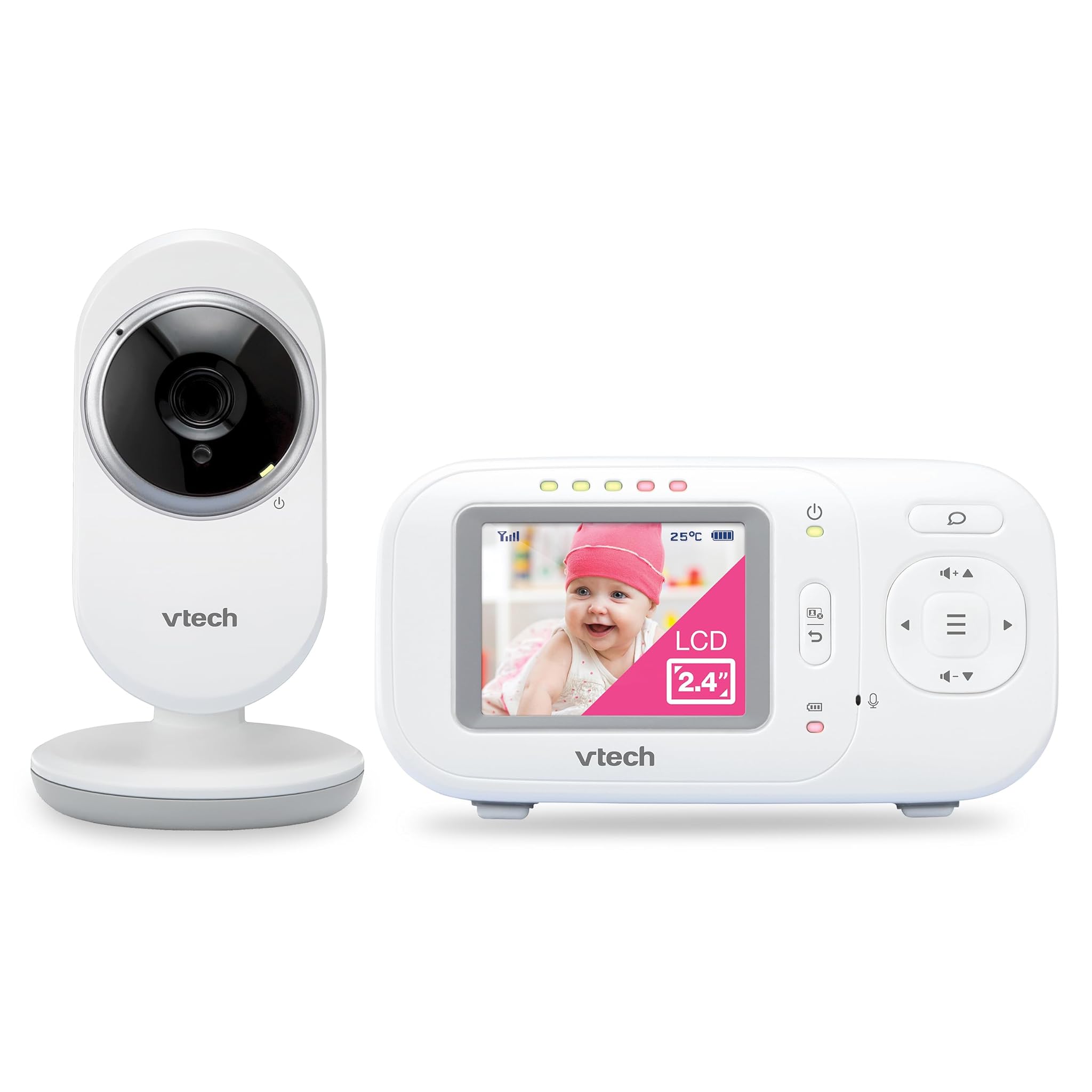 VTech Baby Monitor con Display 2,4", Visione Notturna, Comunicazione Bidirezionale, Sensore di Temperatura, Indicatore Sonoro, Raggio Fino a 300m, Suoni Rilassanti e Ninne Nanne, Senza Wi-Fi: VM320