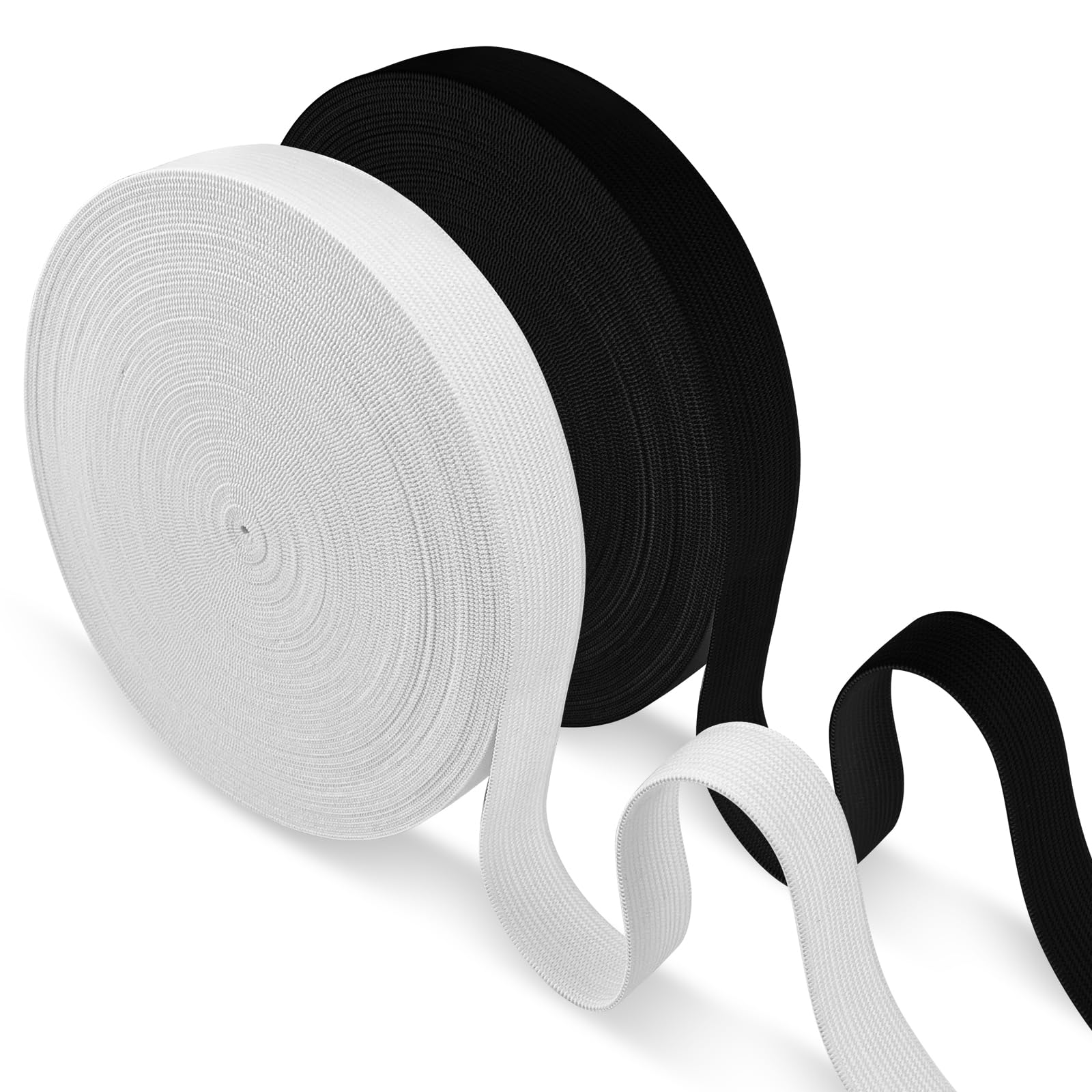 Forsenuk Elastico per Cucito, Due Rotoli in Bianco e Nero da 20 mm × 10 m Fettuccia Elastica, Cucire Elastico Lavorato a Maglia Cucire a Casa Artigianato Fai-da-Te, Fascia Elastica Bianco Pantaloni