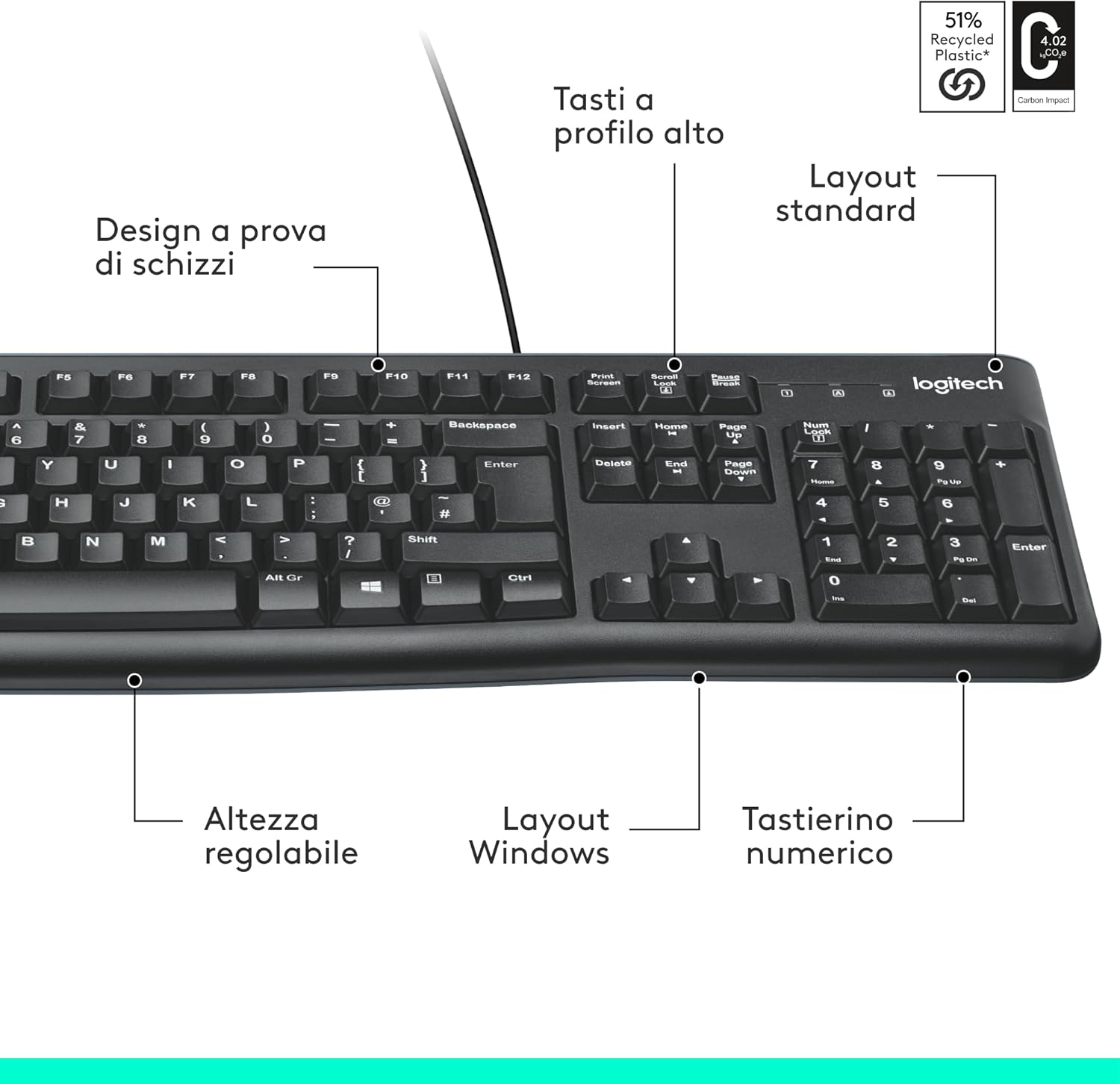Logitech K120 - Tastiera con Cavo, Nero - immagine 7