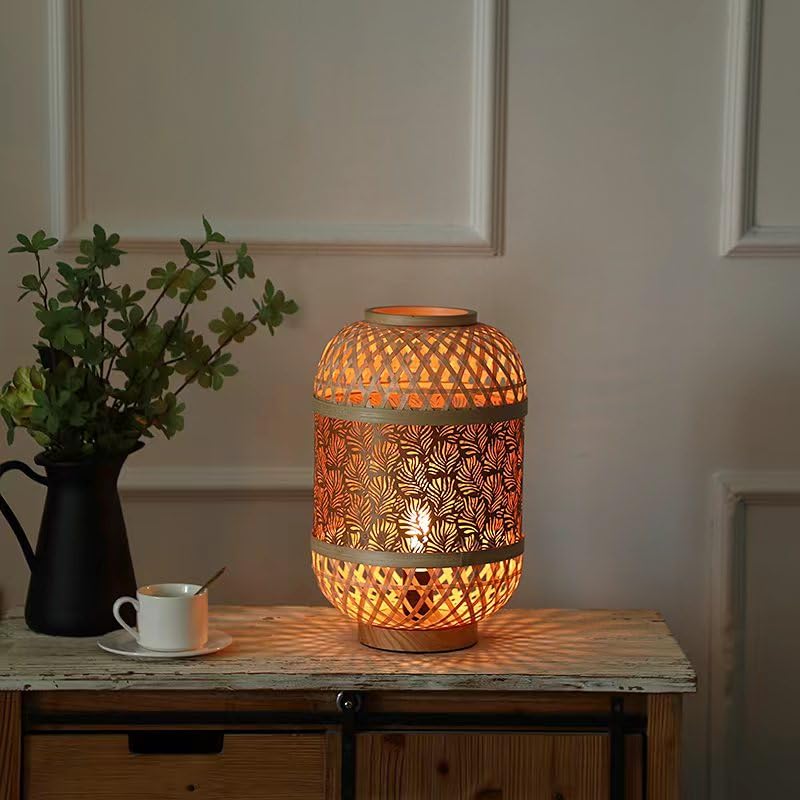 LAMPARA L BAMBU/METAL NARANJA/NATURAL