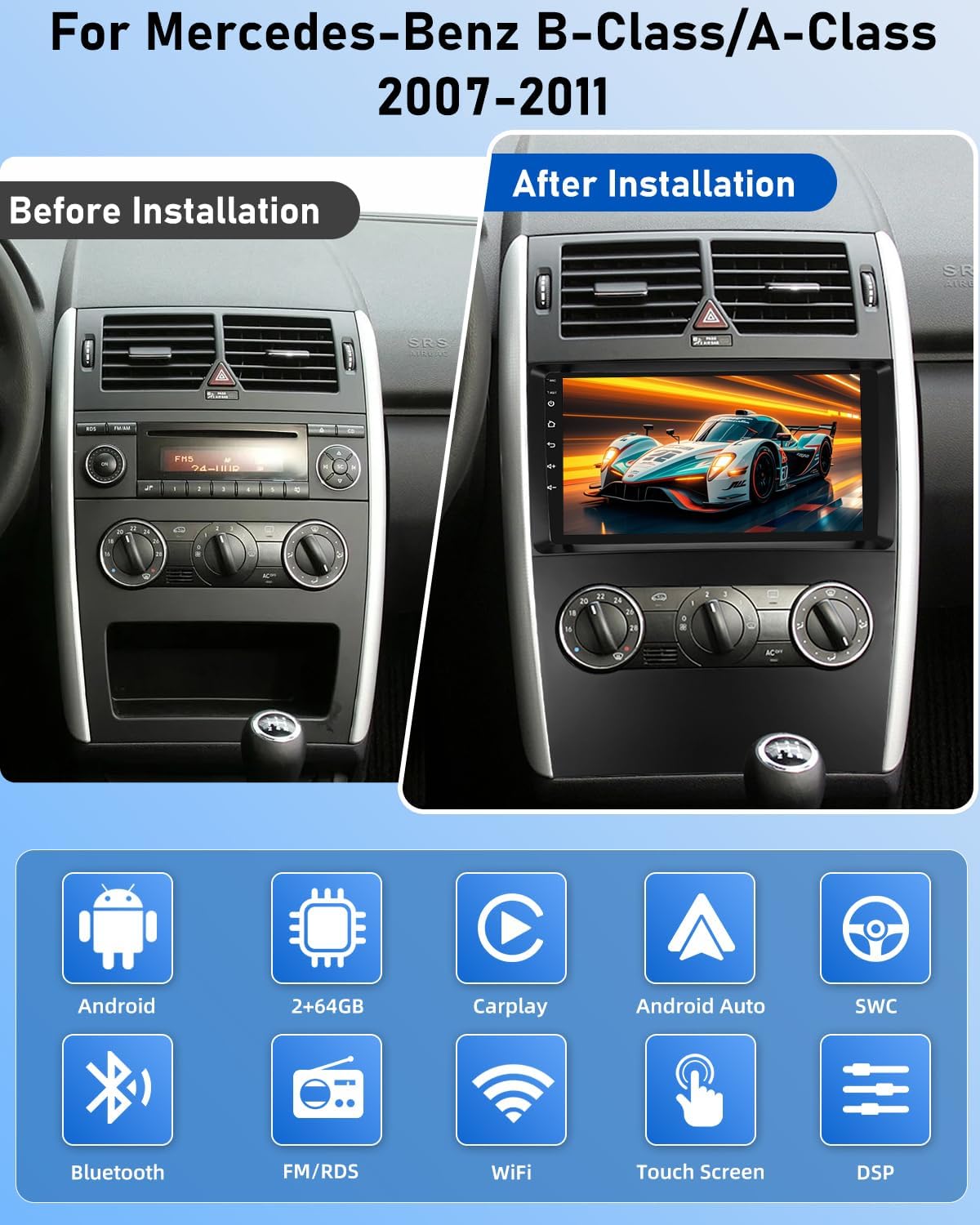 Nhopeew Autoradio Android per Mercedes-Benz A/B-Class - immagine 2
