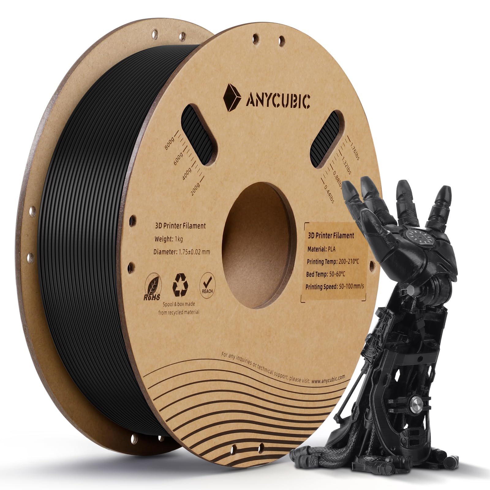 Anycubic Filamento PLA per Stampante 3D 1.75mm, Nero Perlato