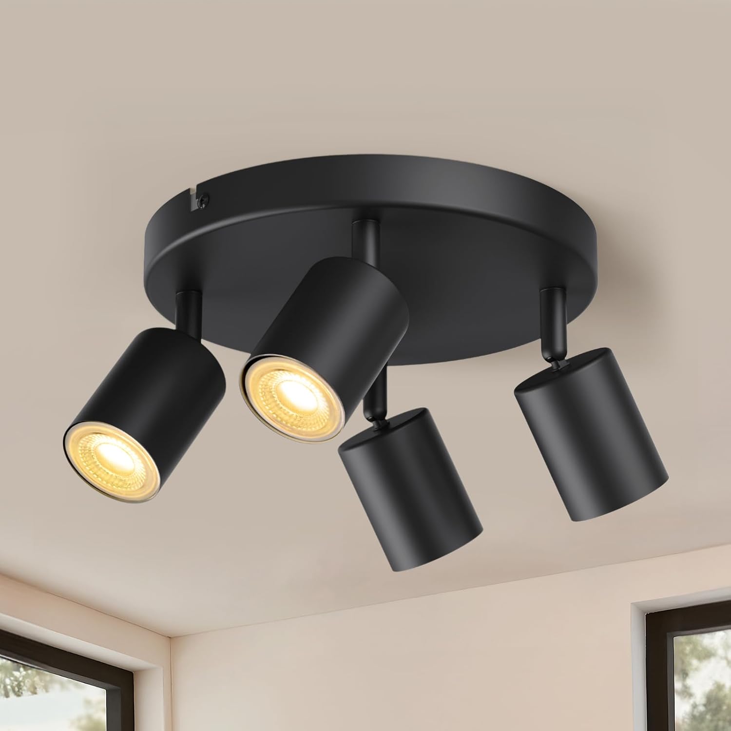Wowatt Faretti Soffitto Orientabili Neri 4 Luci