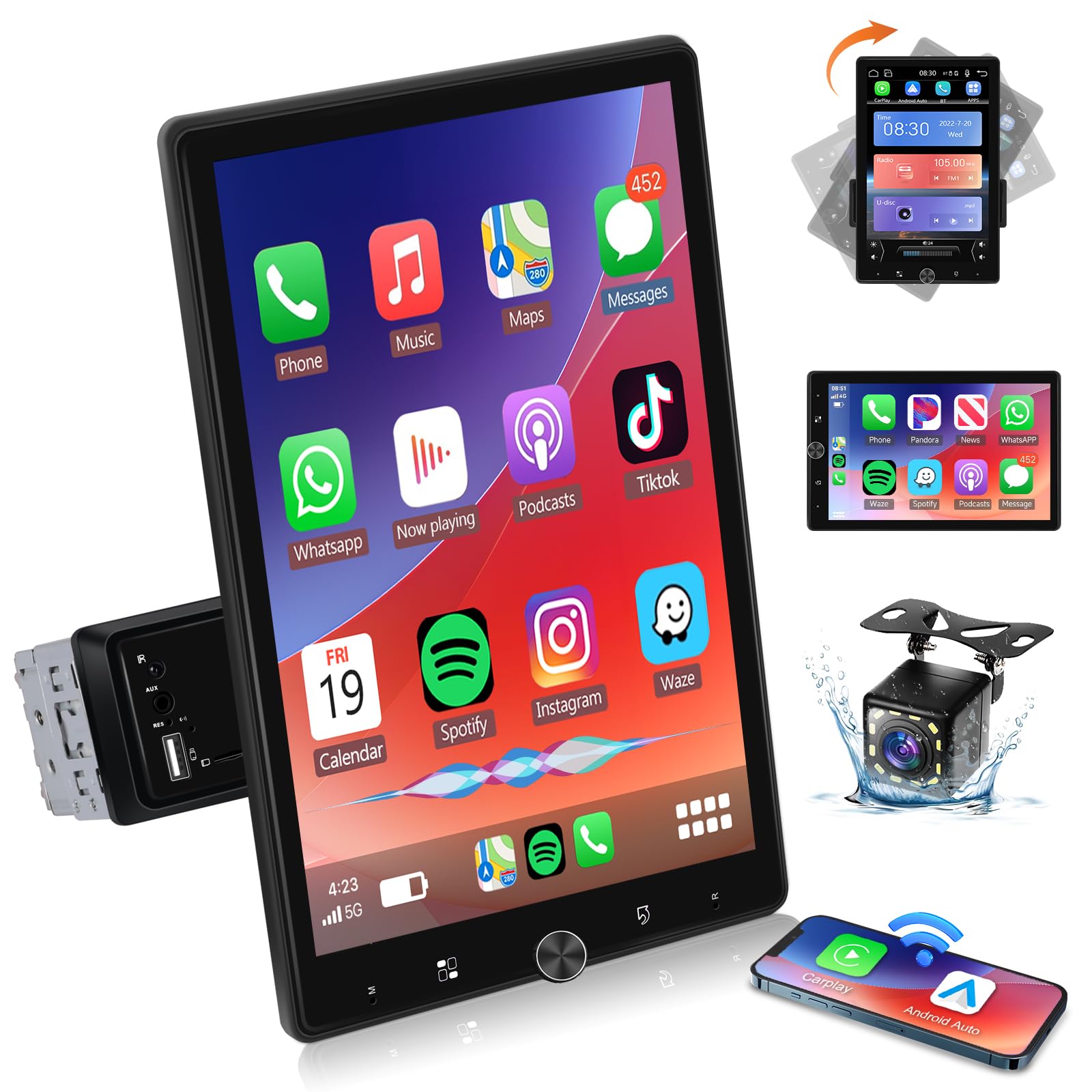 Vechtel Autoradio 1 Din con Carplay Android Auto Wireless