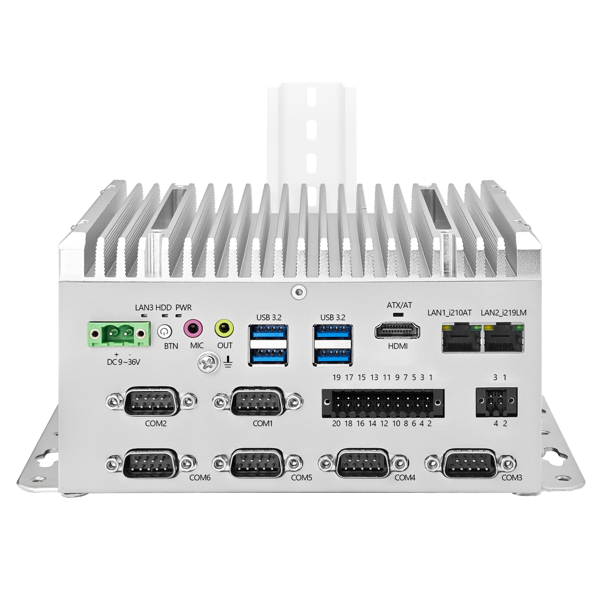 CWWKIPC Mini PC Fanless, Industrial Micro Computer i5 8265U, 6 x COM RS232/RS485/RS422, DIN Rail Embedded PC, 2 x Gigabit LAN, 8GB RAM 256GB NVMe SSD, GPIO, SIM, 4USB, 9-36V