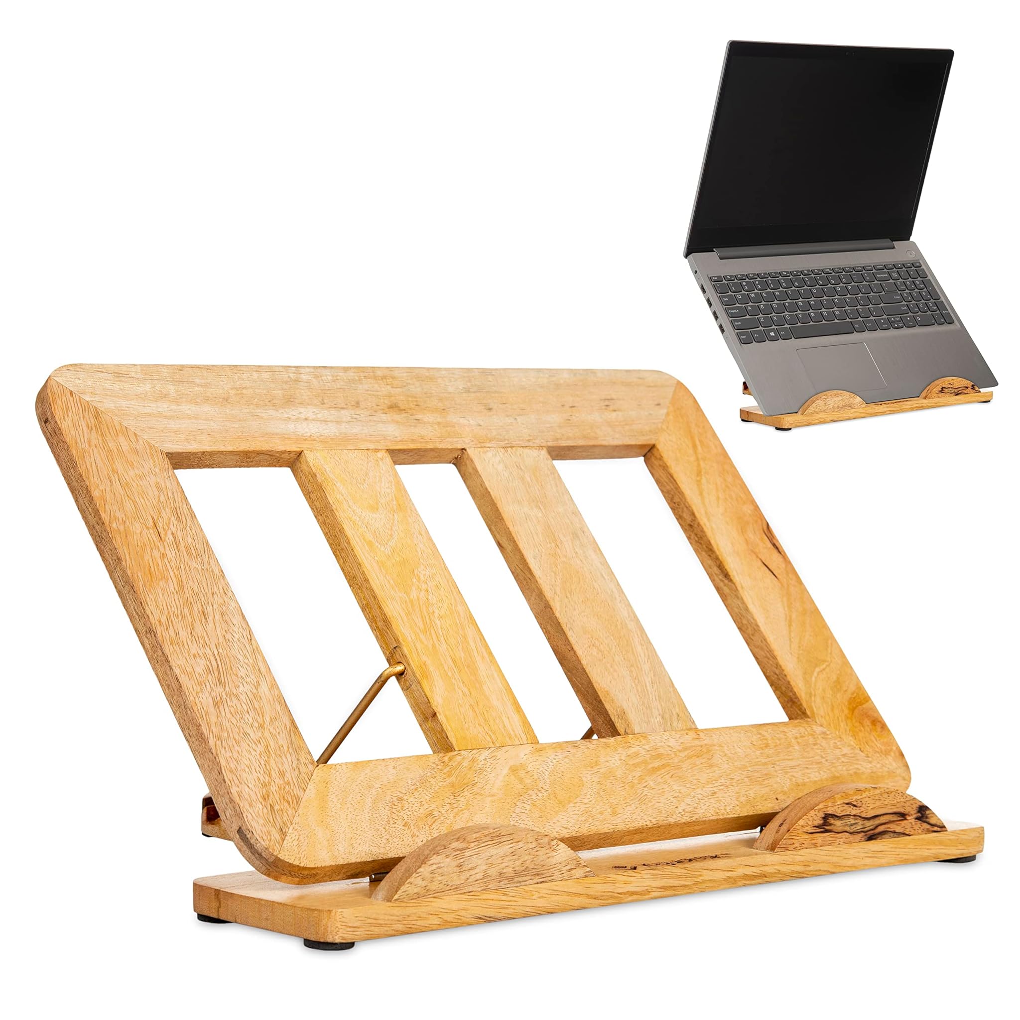 Rialzo Pieghevole e Regolabile in Legno per Laptop e Tablet