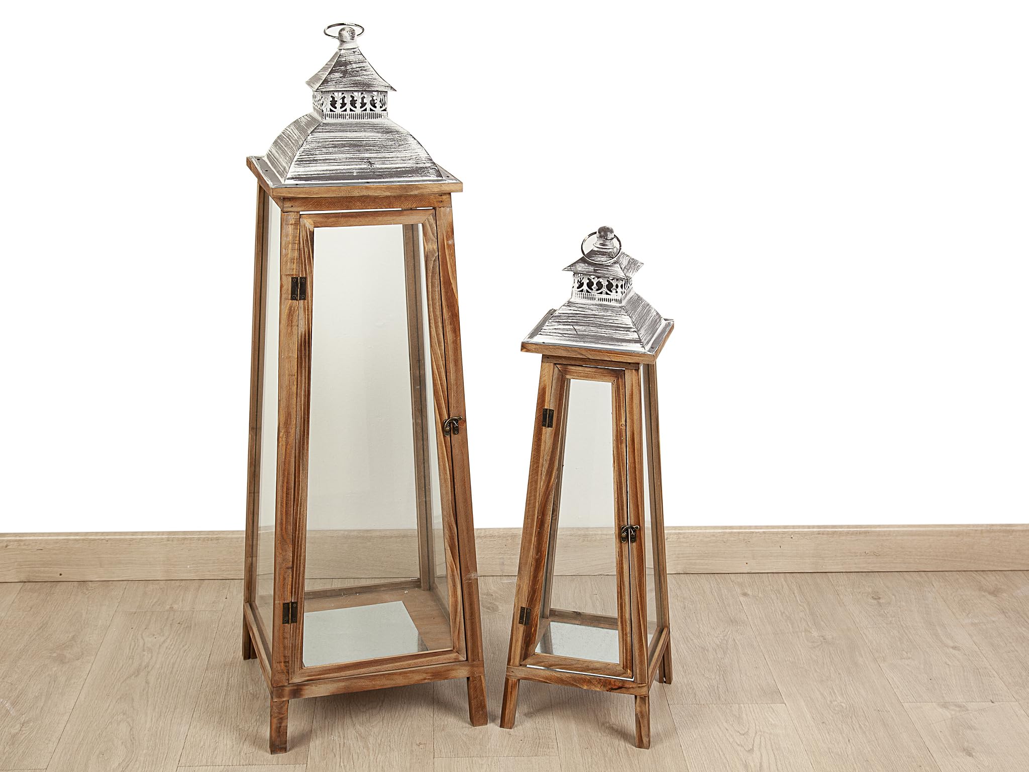 SET 2 FAROLES METAL/VIDRIO