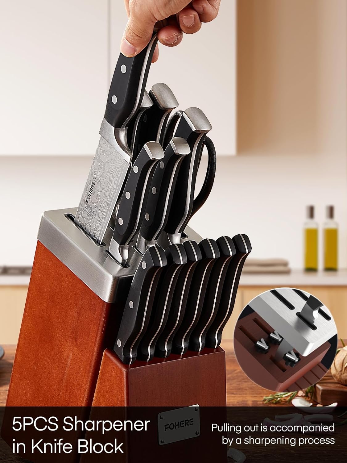 Fohere Set Coltelli da Cucina 14 Pezzi con Ceppo - immagine 3