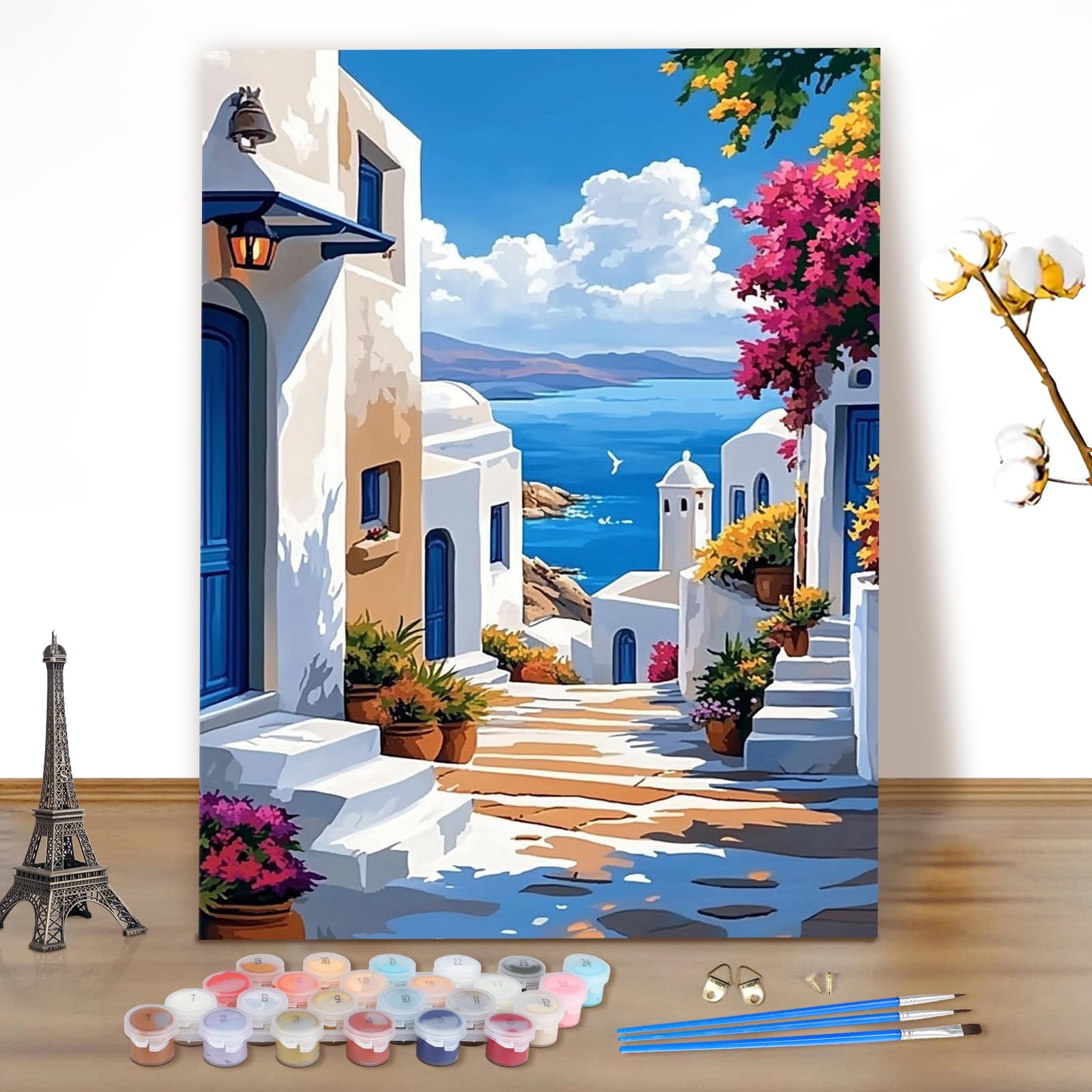 MEIYUDA Dipingere con i Numeri Adulti Vista Mare, Kit di Pittura a Olio su Tela Fai-da-Te con Pennelli Pittura a Pigmento Acrilico Disegno, Decora la Casa Regalo 40x50cm(Senza Cornice)